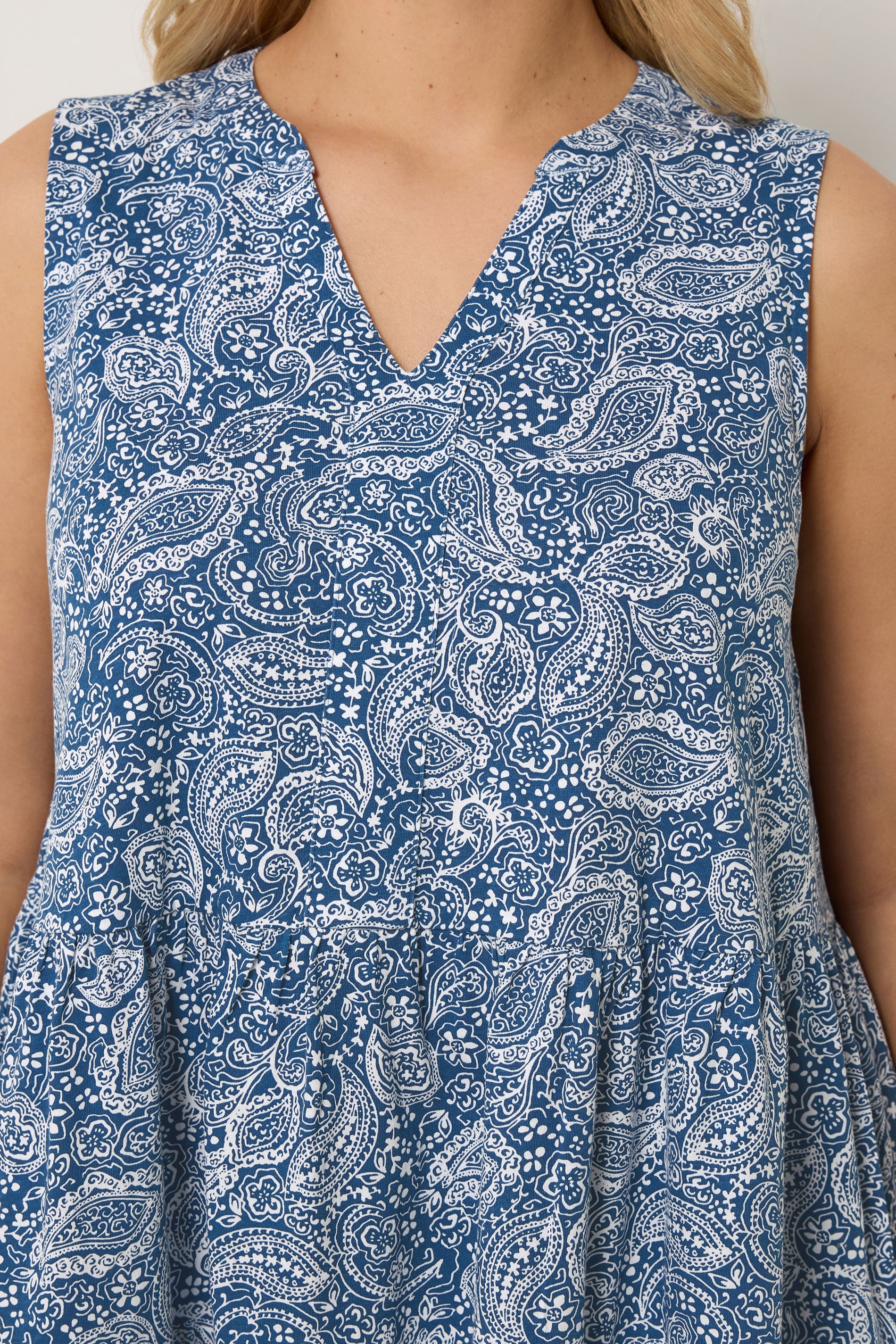 YOURS Plus Size Blue Paisley Notch Neck Vest Top | Yours Clothing 4