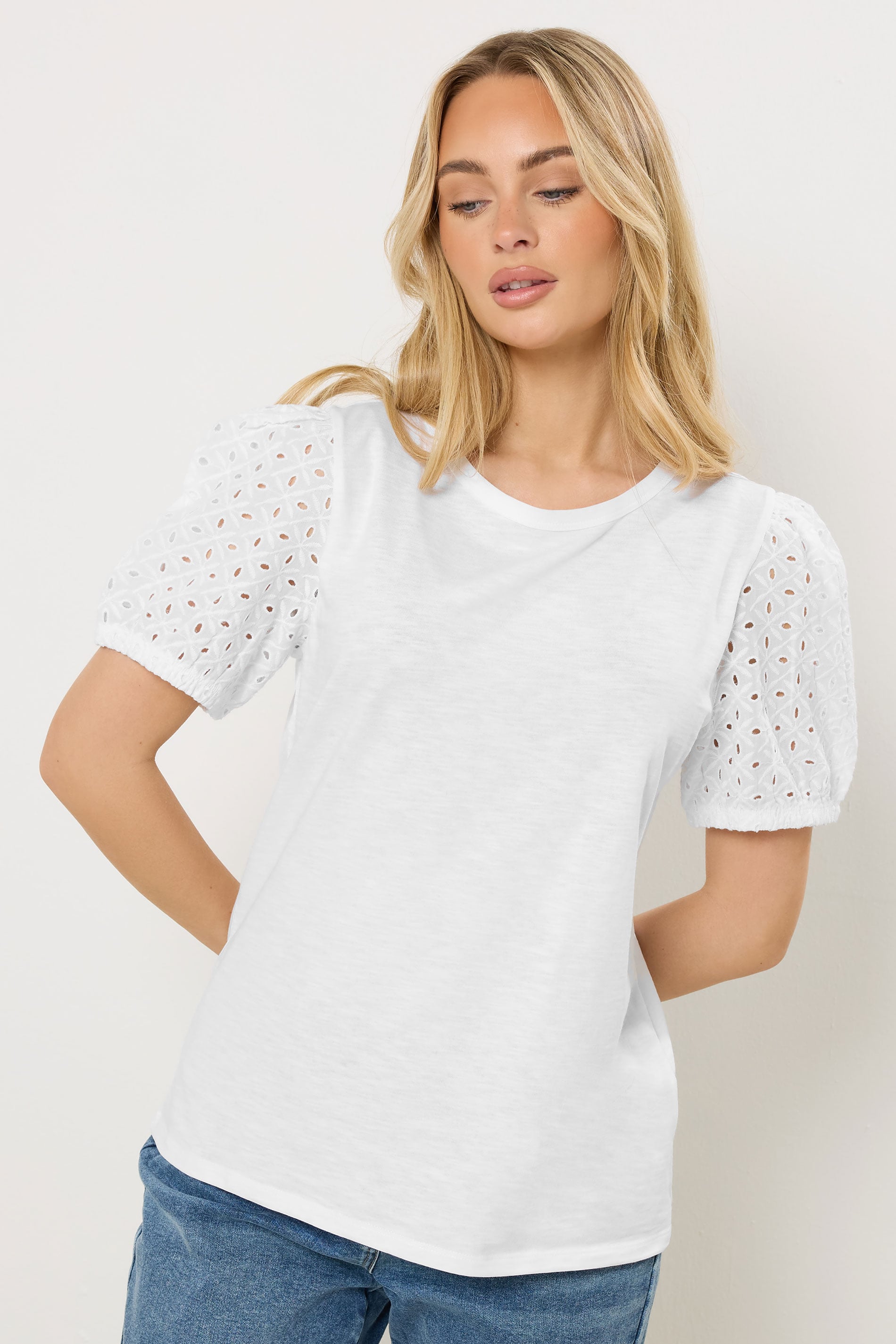 M&Co White Broderie Cotton Puff Sleeve Top | M&Co 3