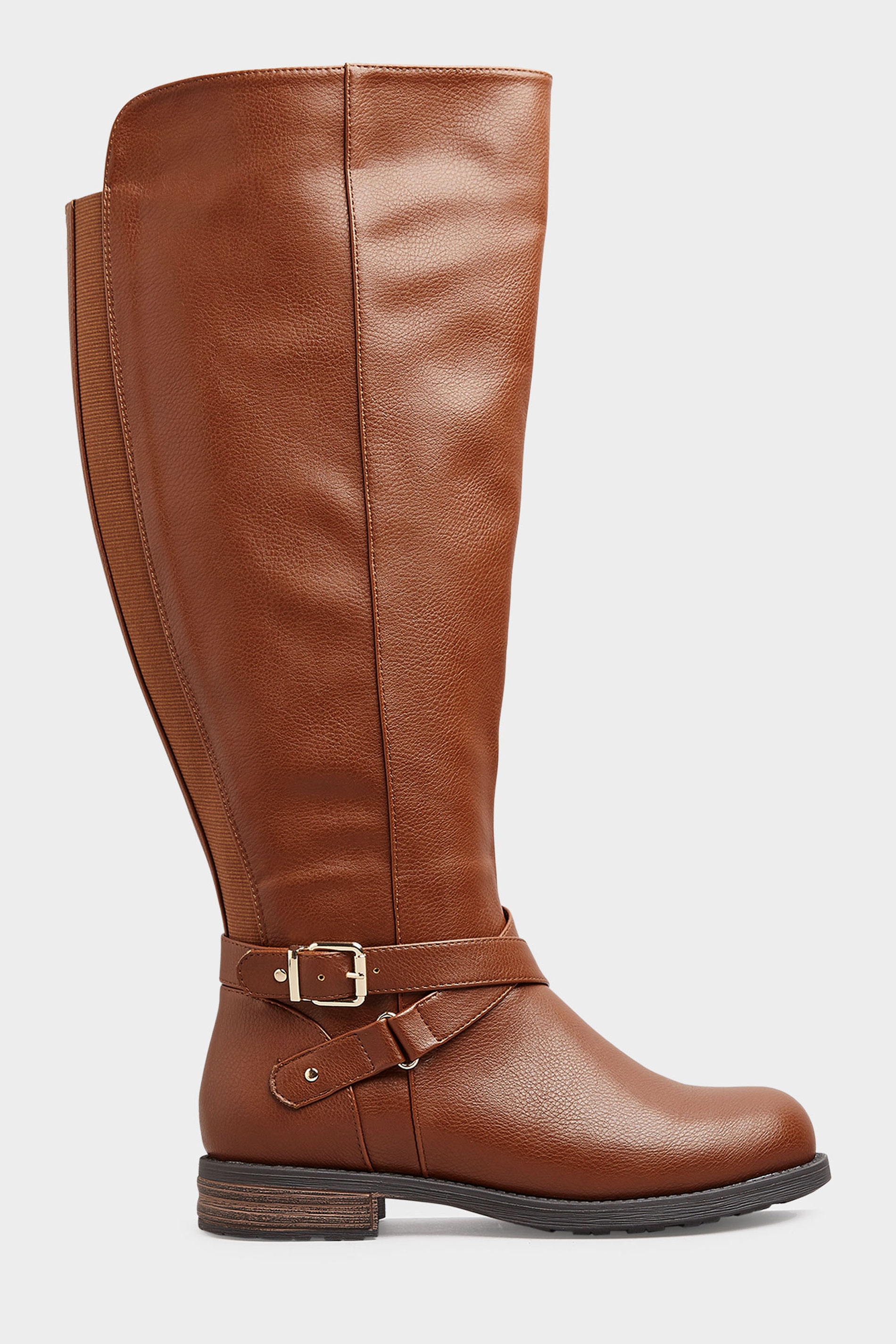 Brown Faux Leather Buckle Knee High Boots In Wide E Fit Extra Wide Eee Fit Yours Clothing