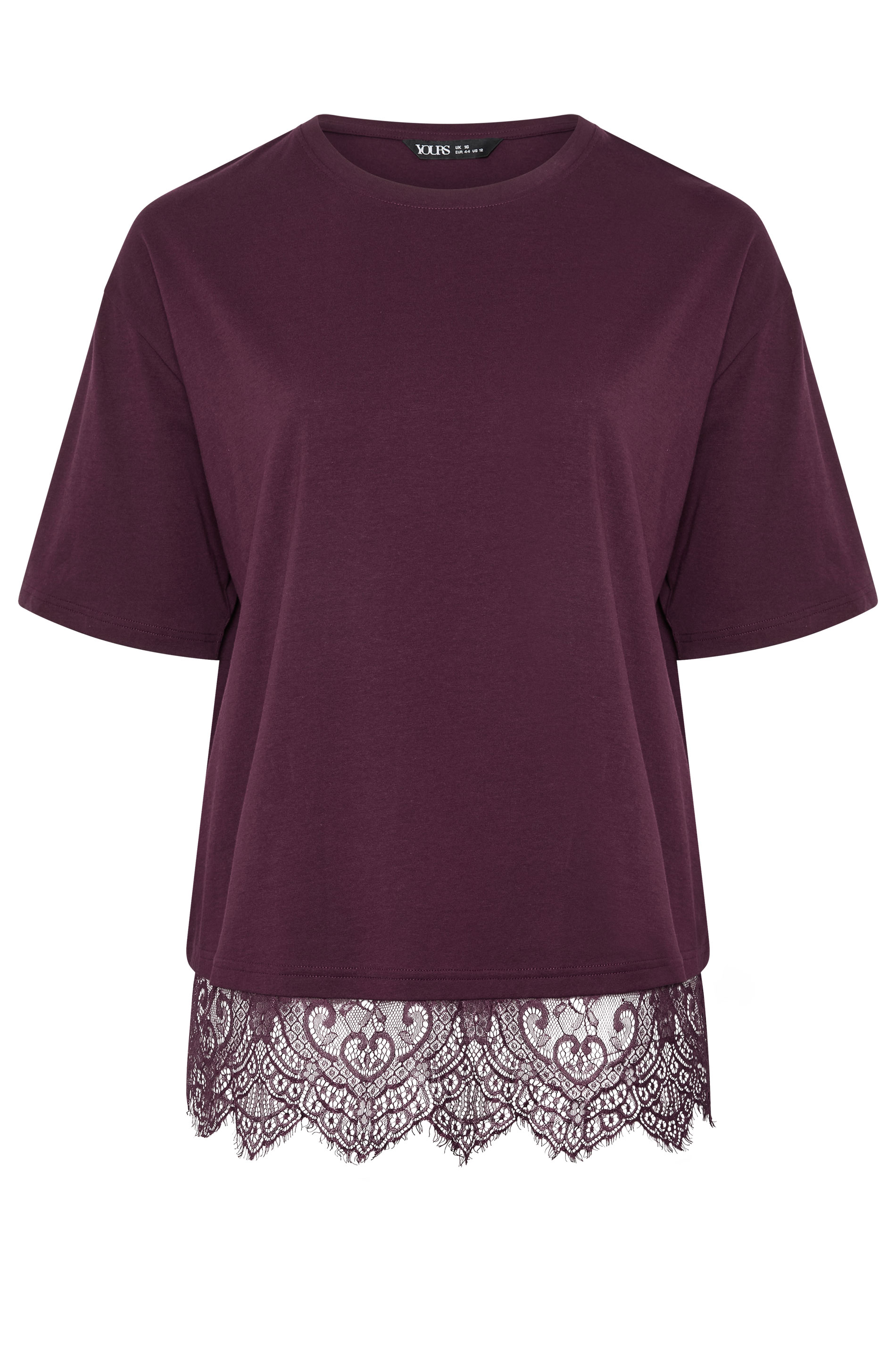 YOURS Plus Size Lace Hem Purple T-Shirt 5