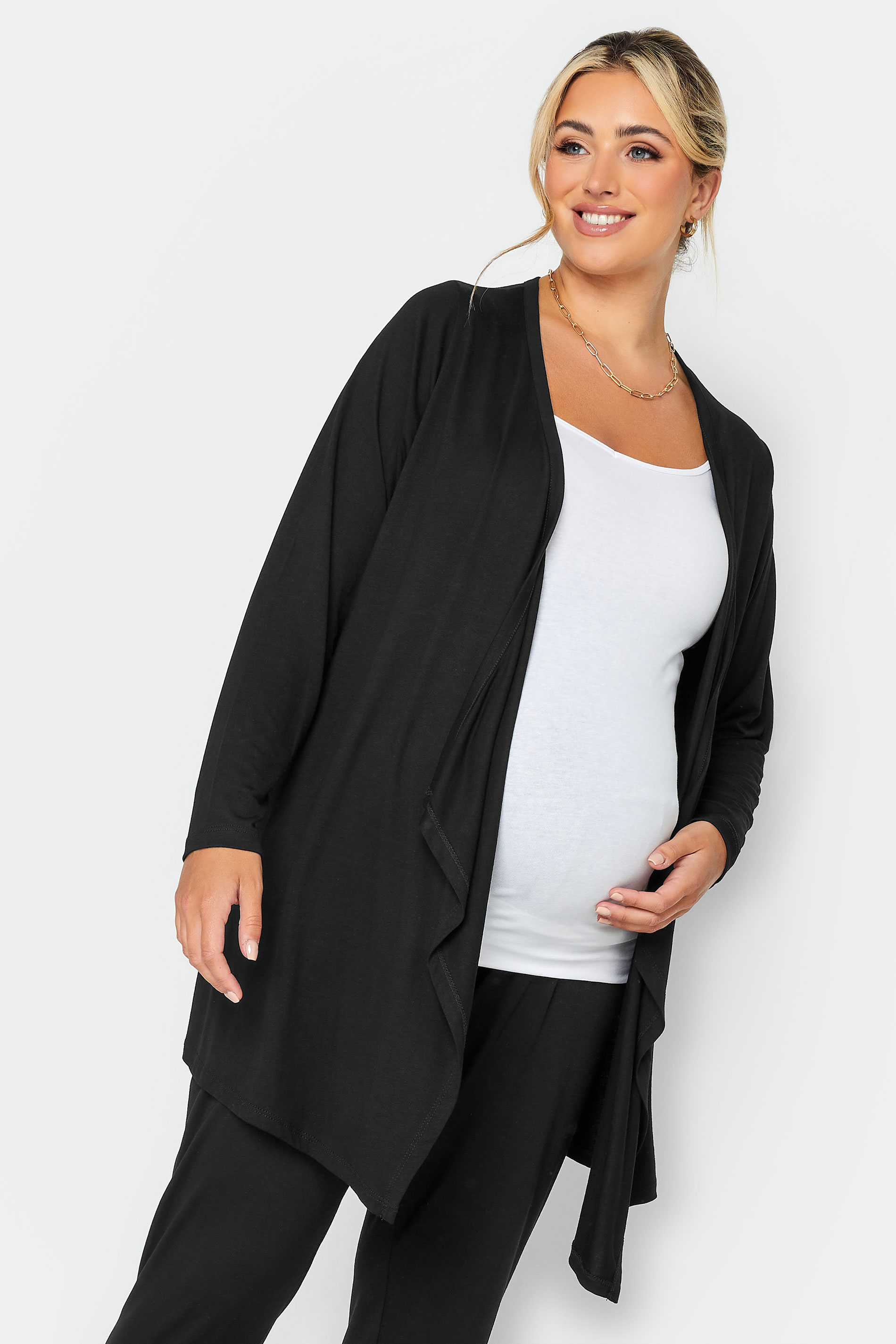 BUMP IT UP MATERNITY Plus Size Curve Black Waterfall Cardigan | Yours Clothing  1
