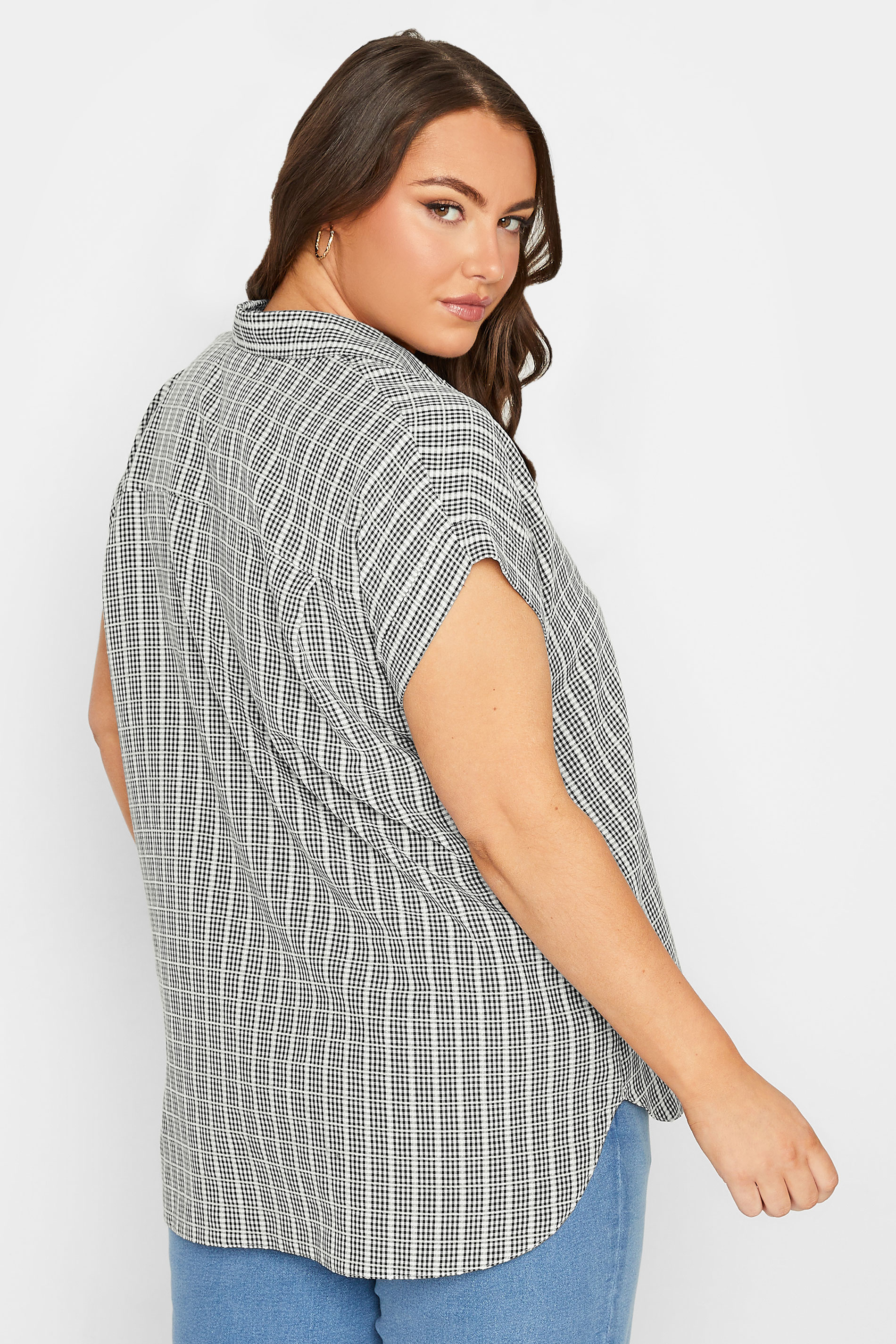 YOURS Plus Size Black Check Print Collared Shirt | Yours Clothing 3