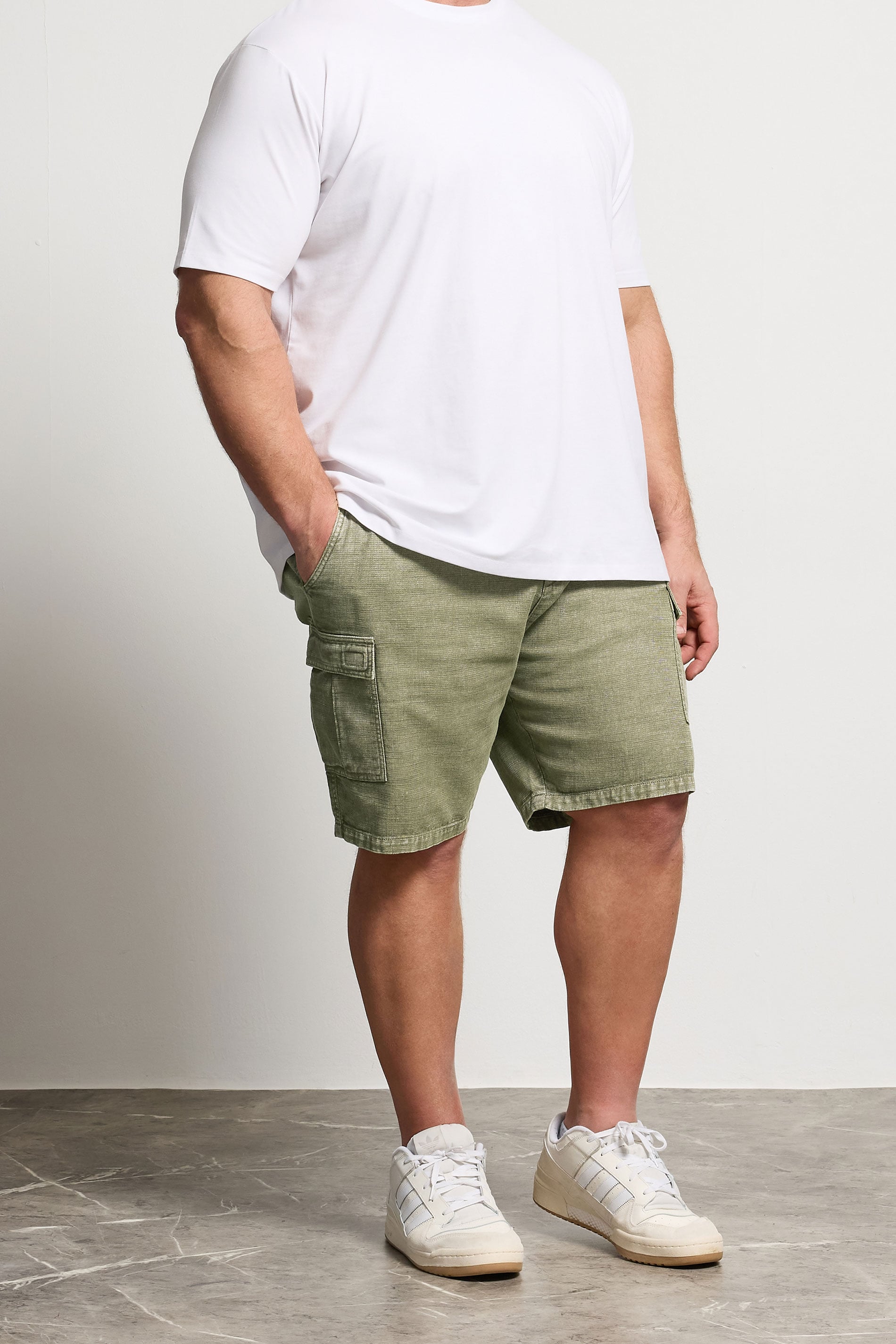 BadRhino Big & Tall Khaki Green Washed Cotton Slub Cargo Shorts | BadRhino  1