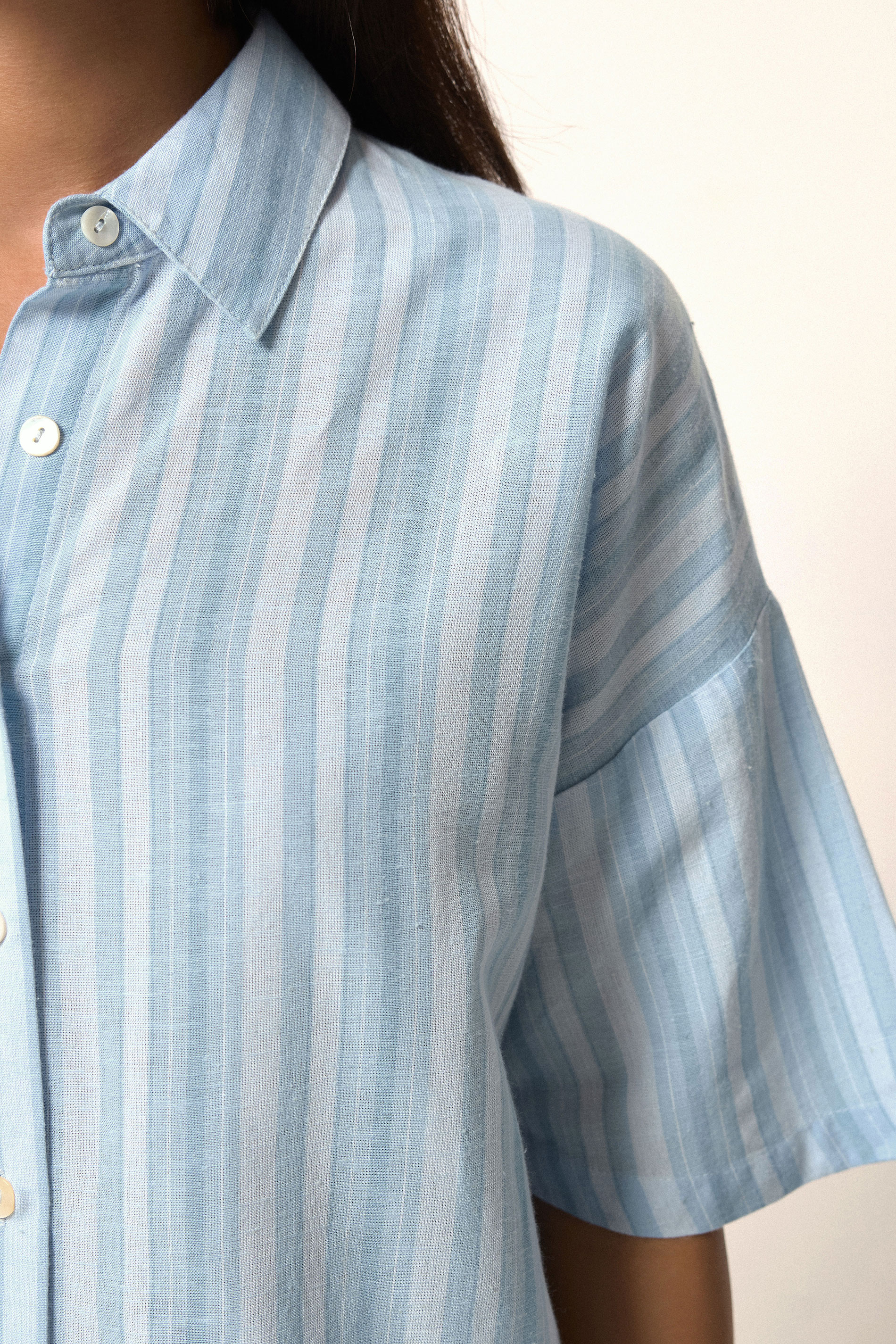 PixieGirl Petite Women's Set Blue Stripe Cotton Shirt & Shorts | PixieGirl 5