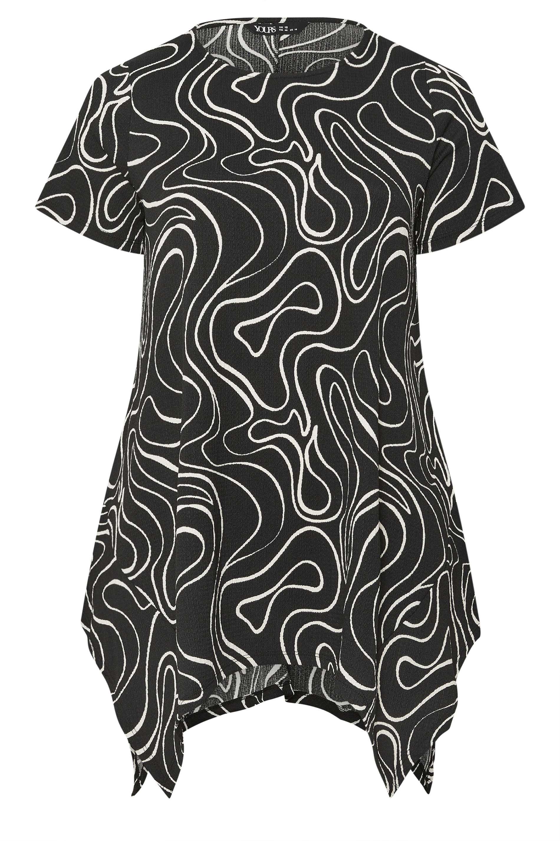 YOURS Plus Size Black Swirl Hanky Hem Top | Yours Clothing 5