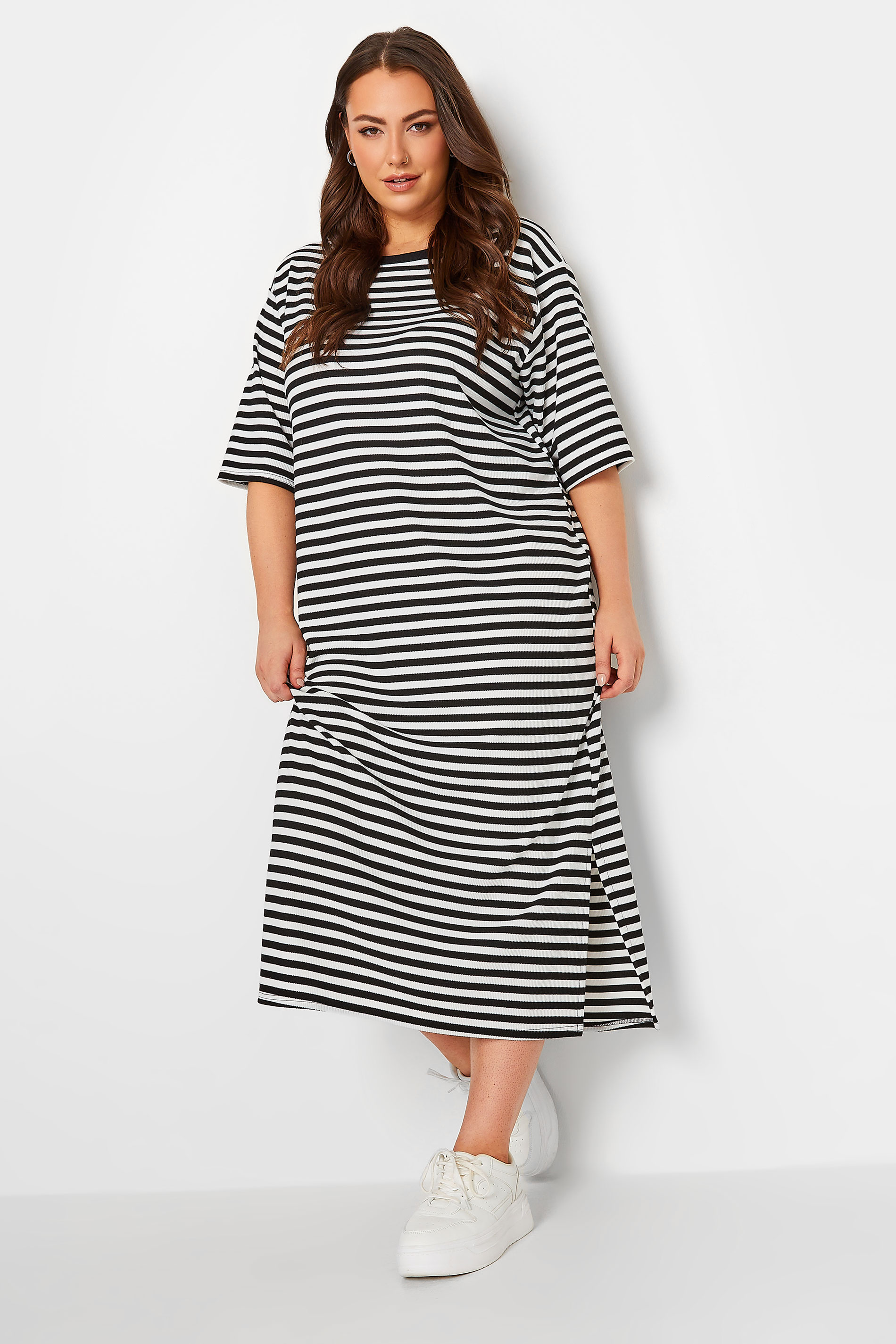 YOURS Curve Plus Size Black Stripe Midaxi Dress | Yours Clothing  2