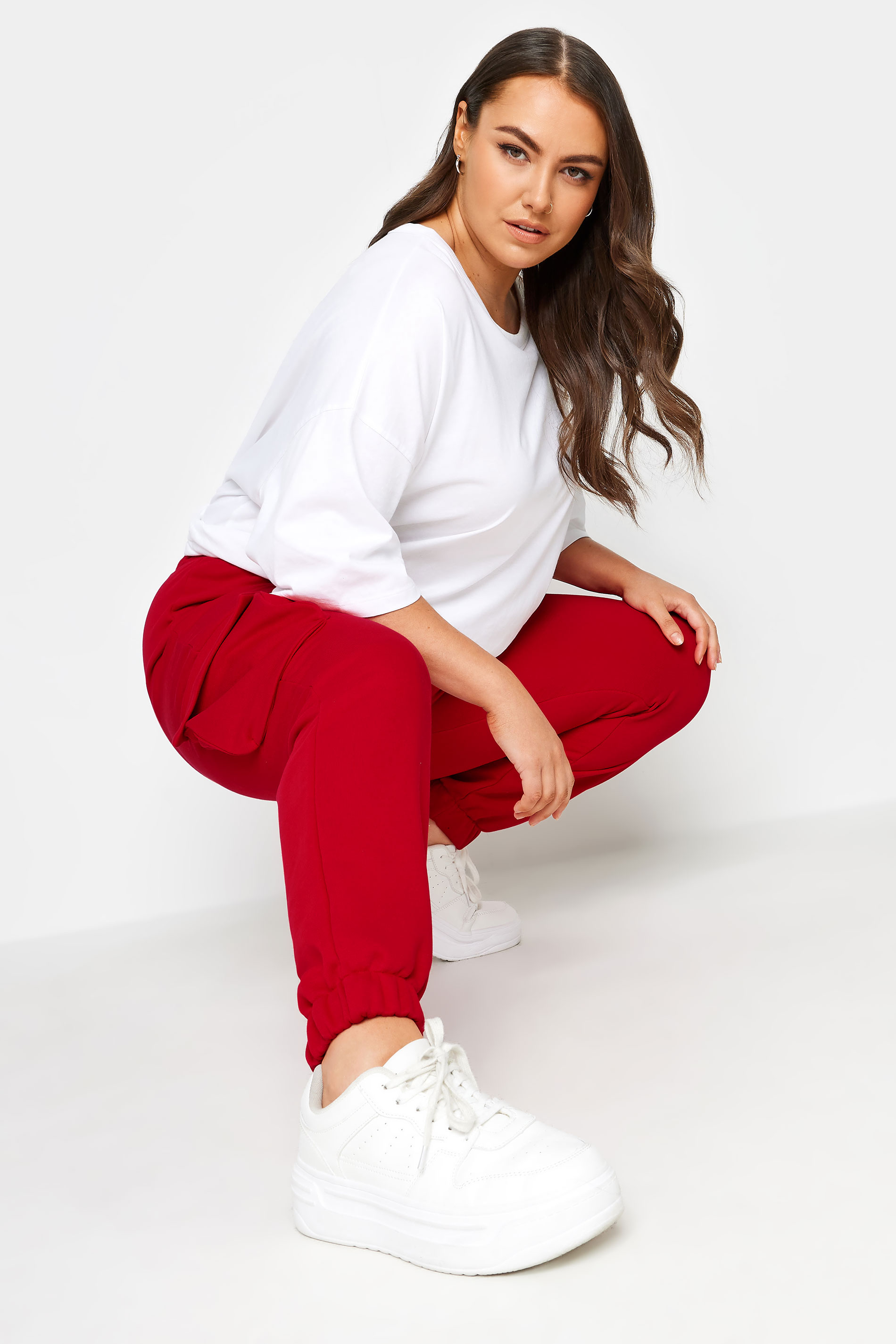 YOURS Plus Size Red Cargo Joggers