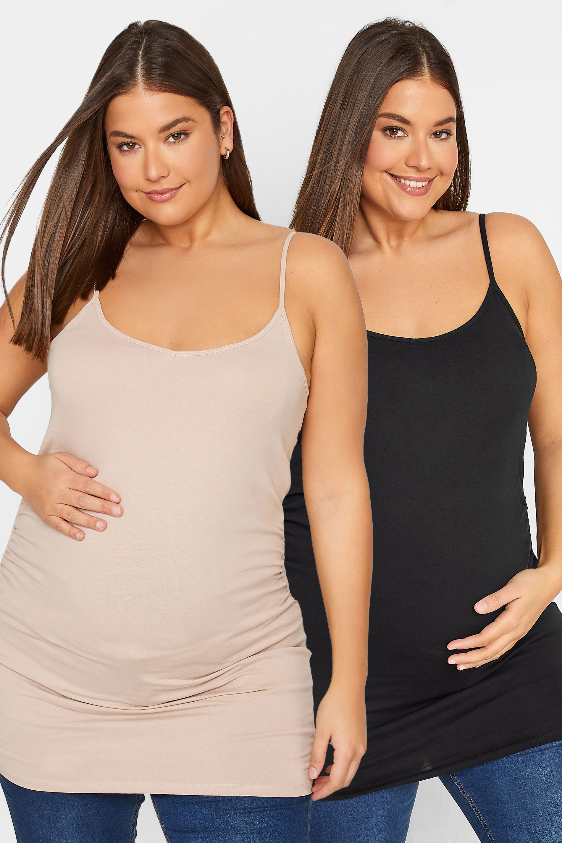 Tall Women's LTS 2 Pack Maternity Black & Nude Cami Vest Tops | Long Tall Sally 1