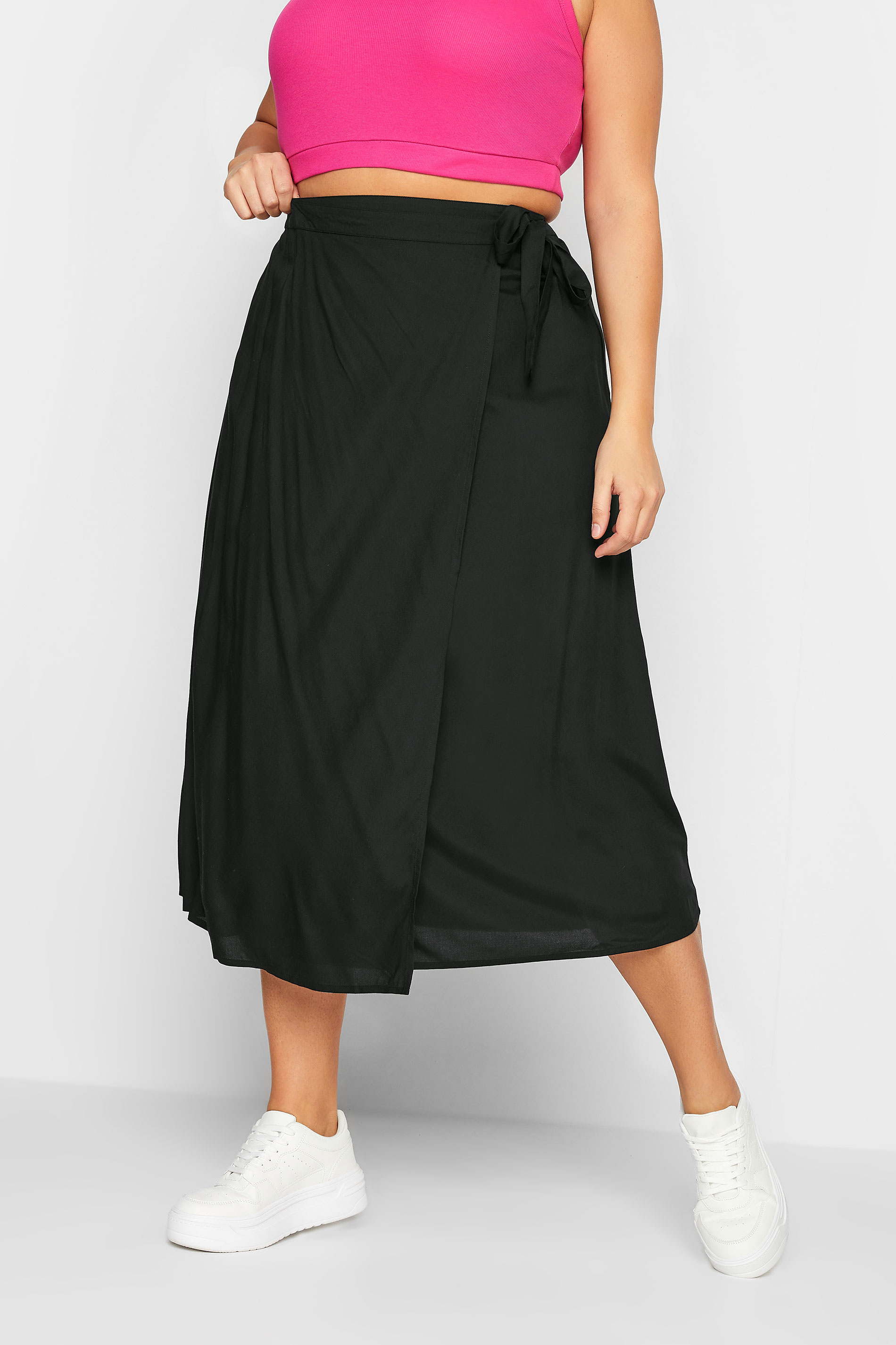 LIMITED COLLECTION Plus Size Black Wrap Midi Skirt | Yours Clothing 1