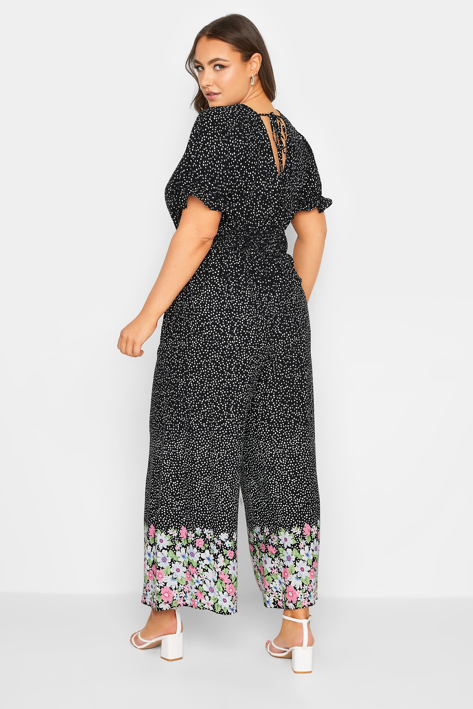 YOURS Plus Size Black Floral Border Print Jumpsuit | Yours Clothing 3