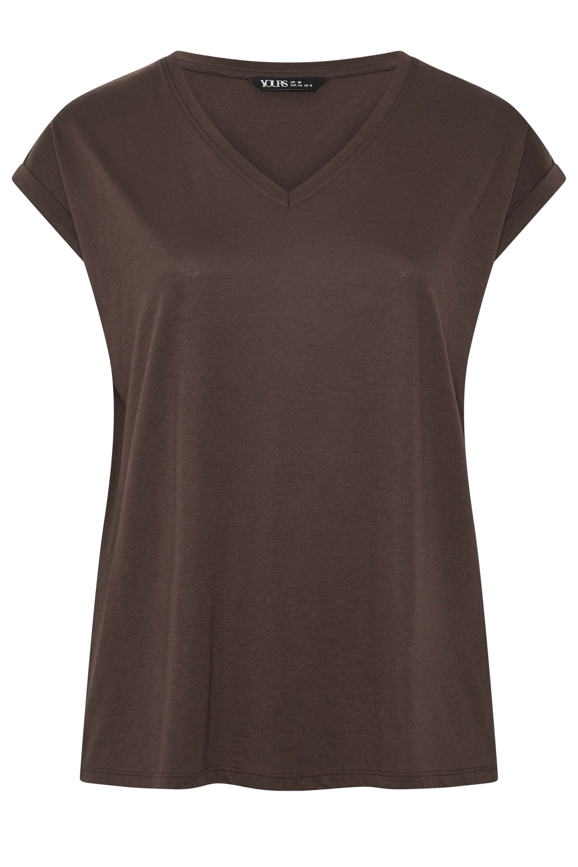 YOURS Plus Size Chocolate Brown V-Neck Basic T-Shirt | Yours Clothing 5