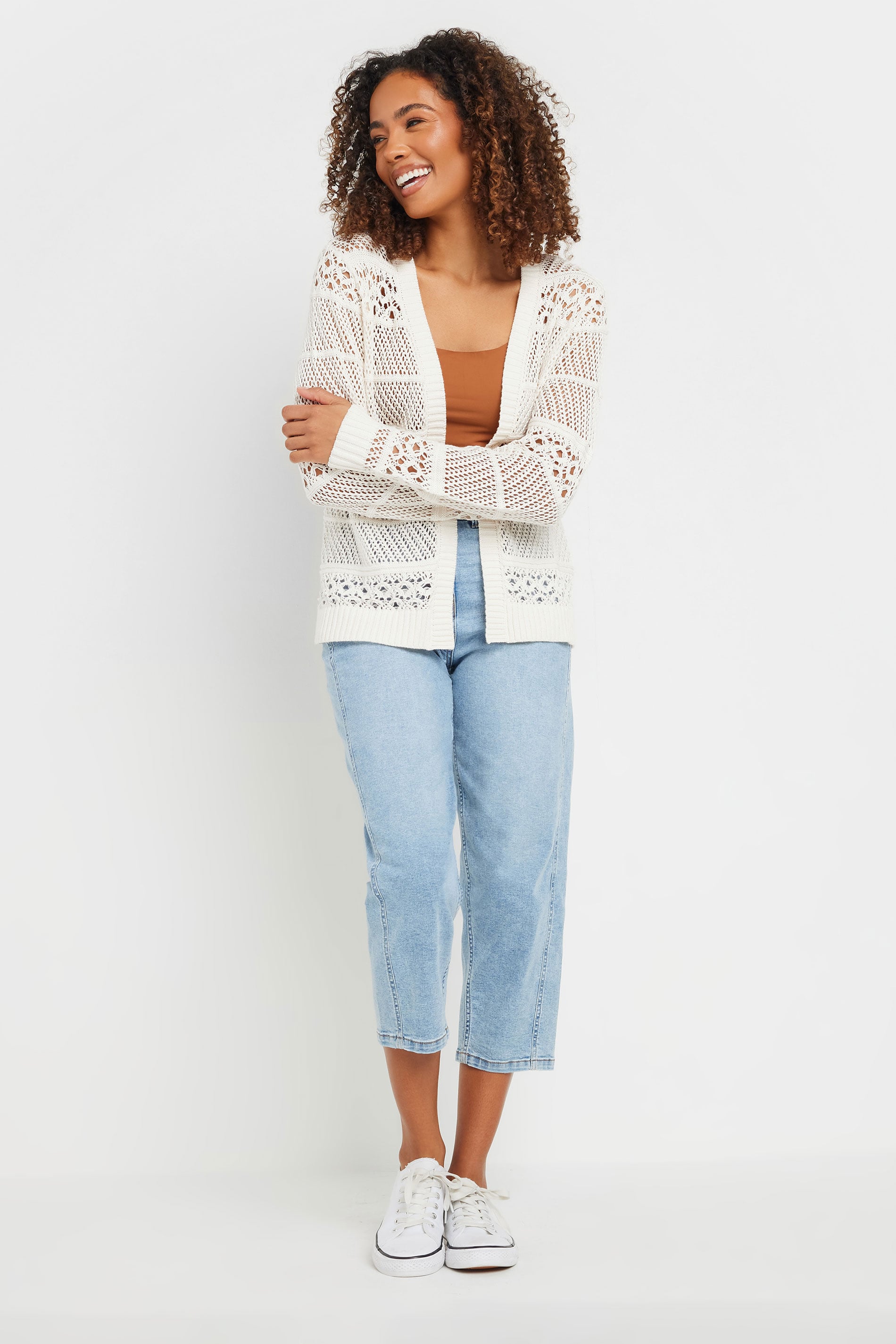 M&Co Cream Open Front Crochet Cardigan | M&Co 2