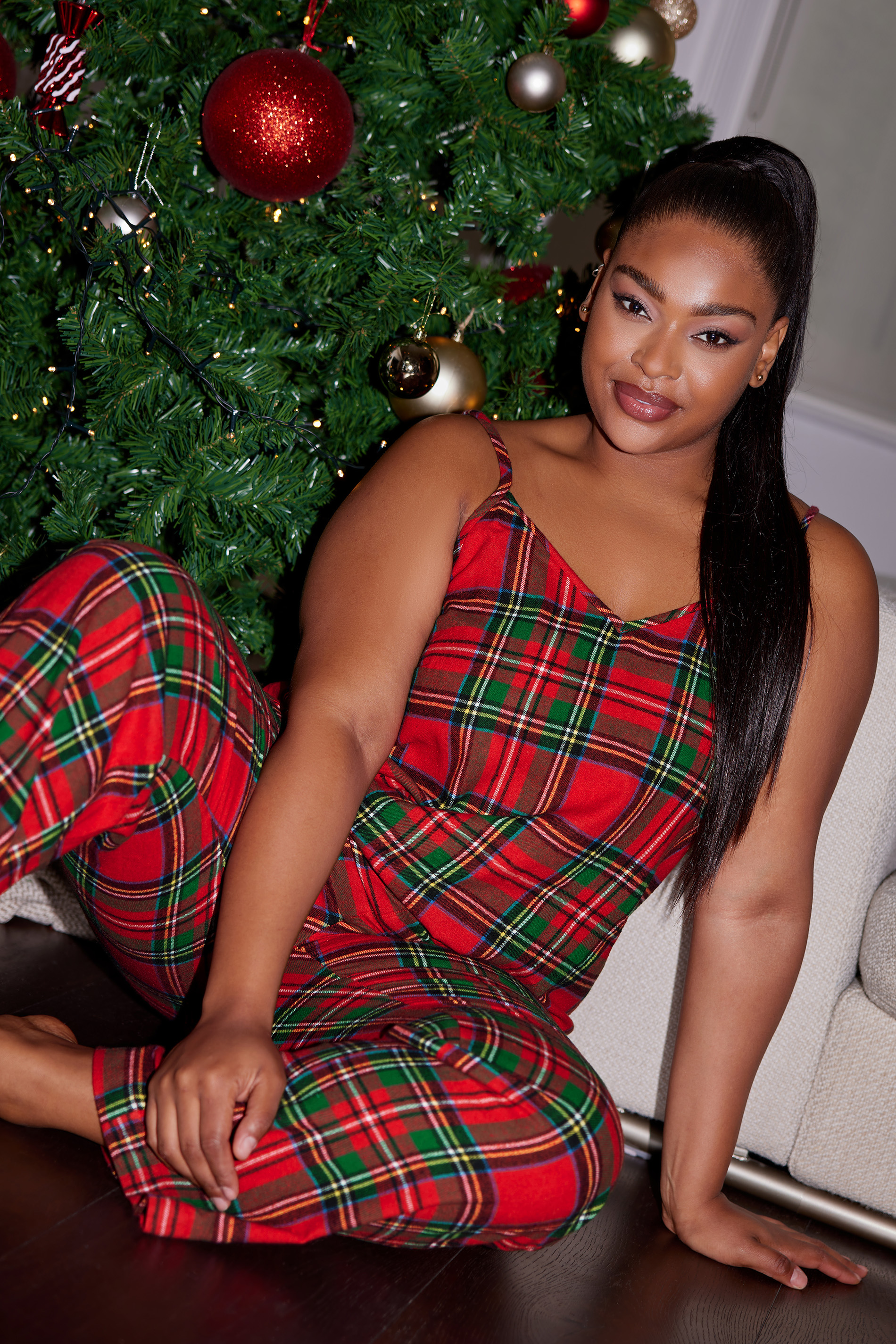 LIMITED COLLECTION Plus Size Red Tartan Check Cami Pyjama Top | Yours Clothing 1