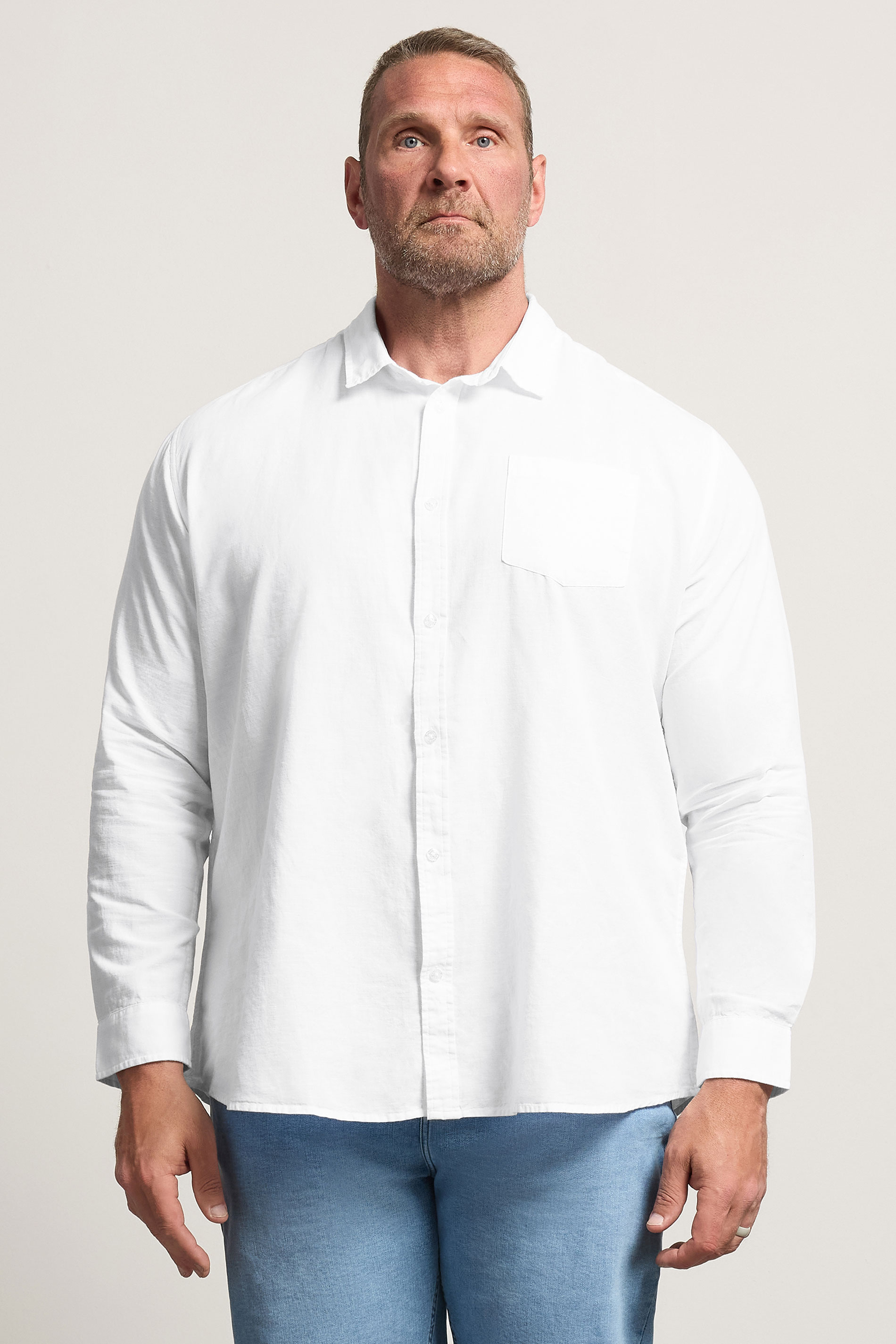 BadRhino Big & Tall White Long Sleeve Linen Blend Shirt | BadRhino 3