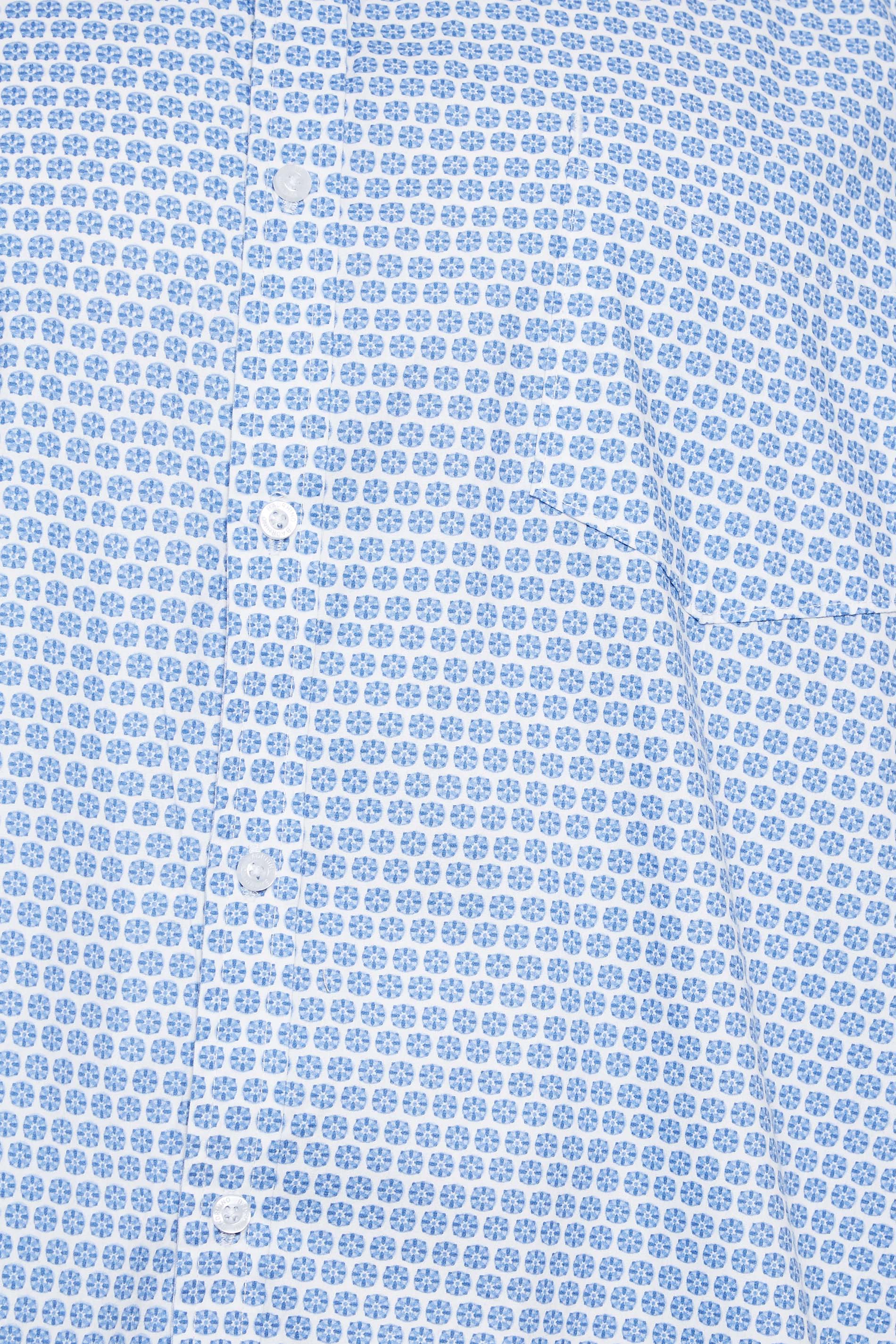 BadRhino Big & Tall White & Blue Geometric Floral Print Poplin Shirt | BadRhino 2