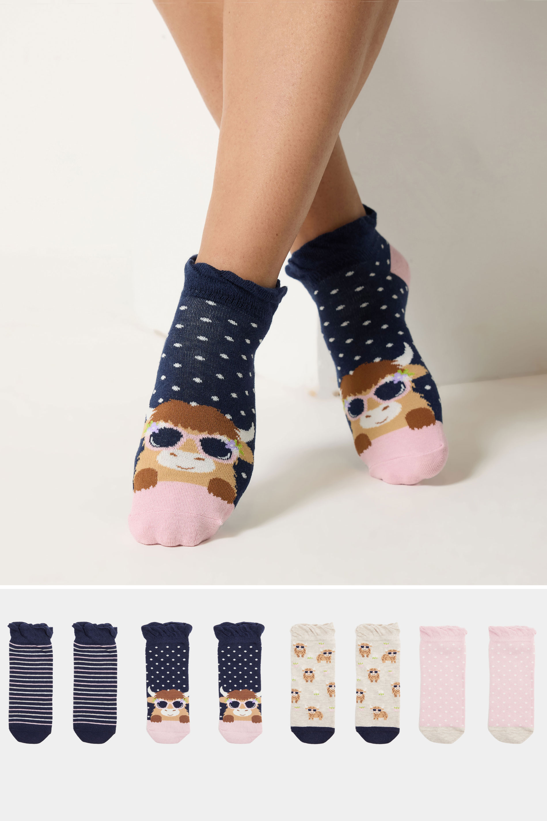 YOURSET 4 PACK  Highland Cow Print Trainer Liner | Yours Clothing 1
