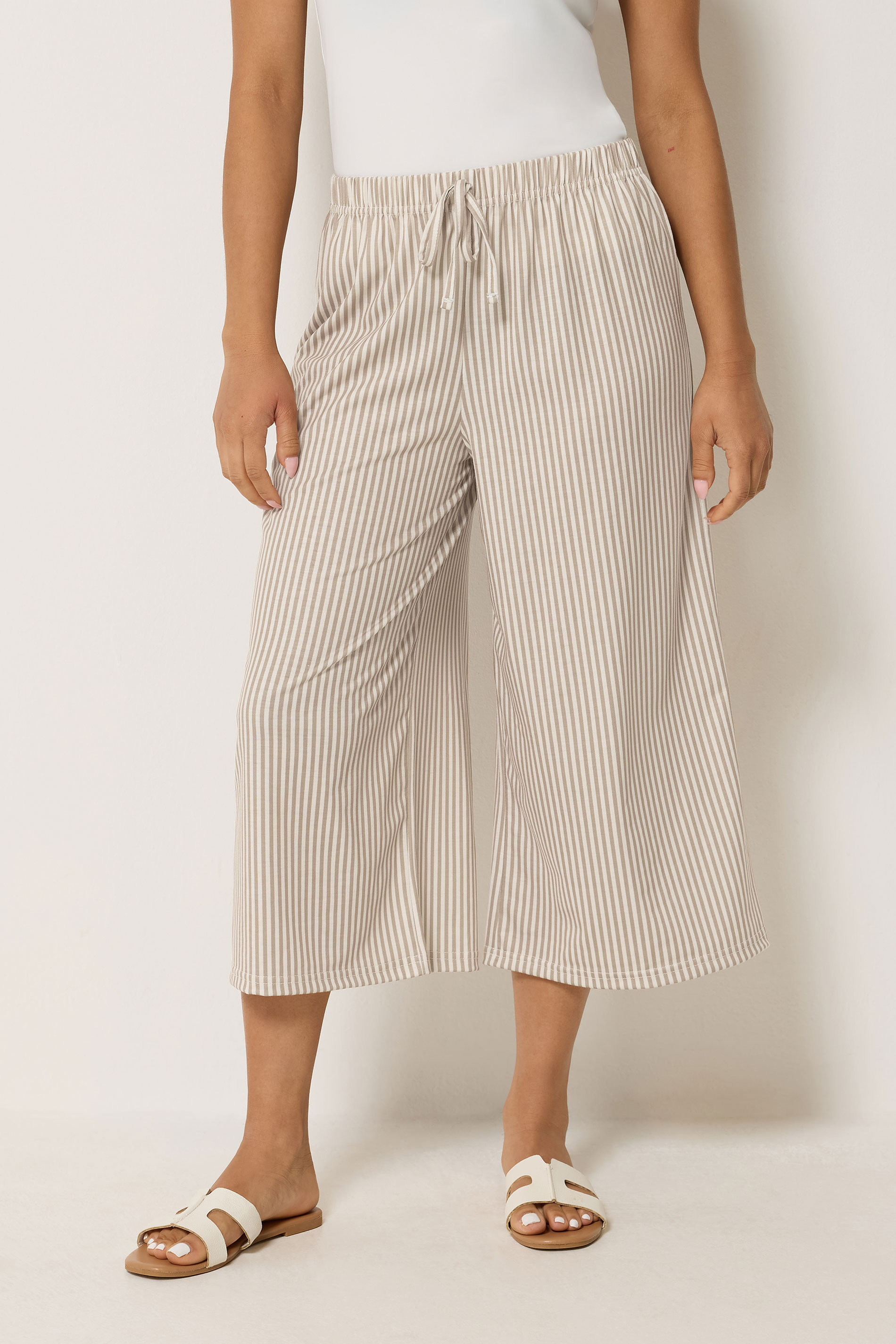 M&Co Petite Neutral Brown Stripe Wide Leg Culottes | M&Co 3
