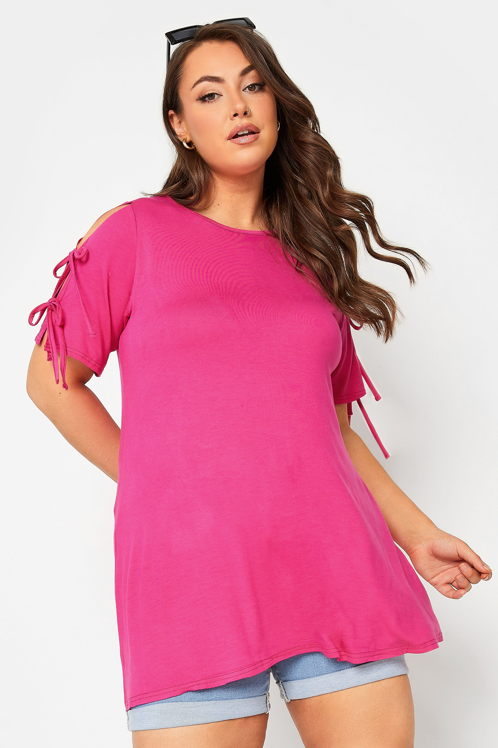 LIMITED COLLECTION Plus Size Pink Tie Sleeve Top | Yours Clothing 1