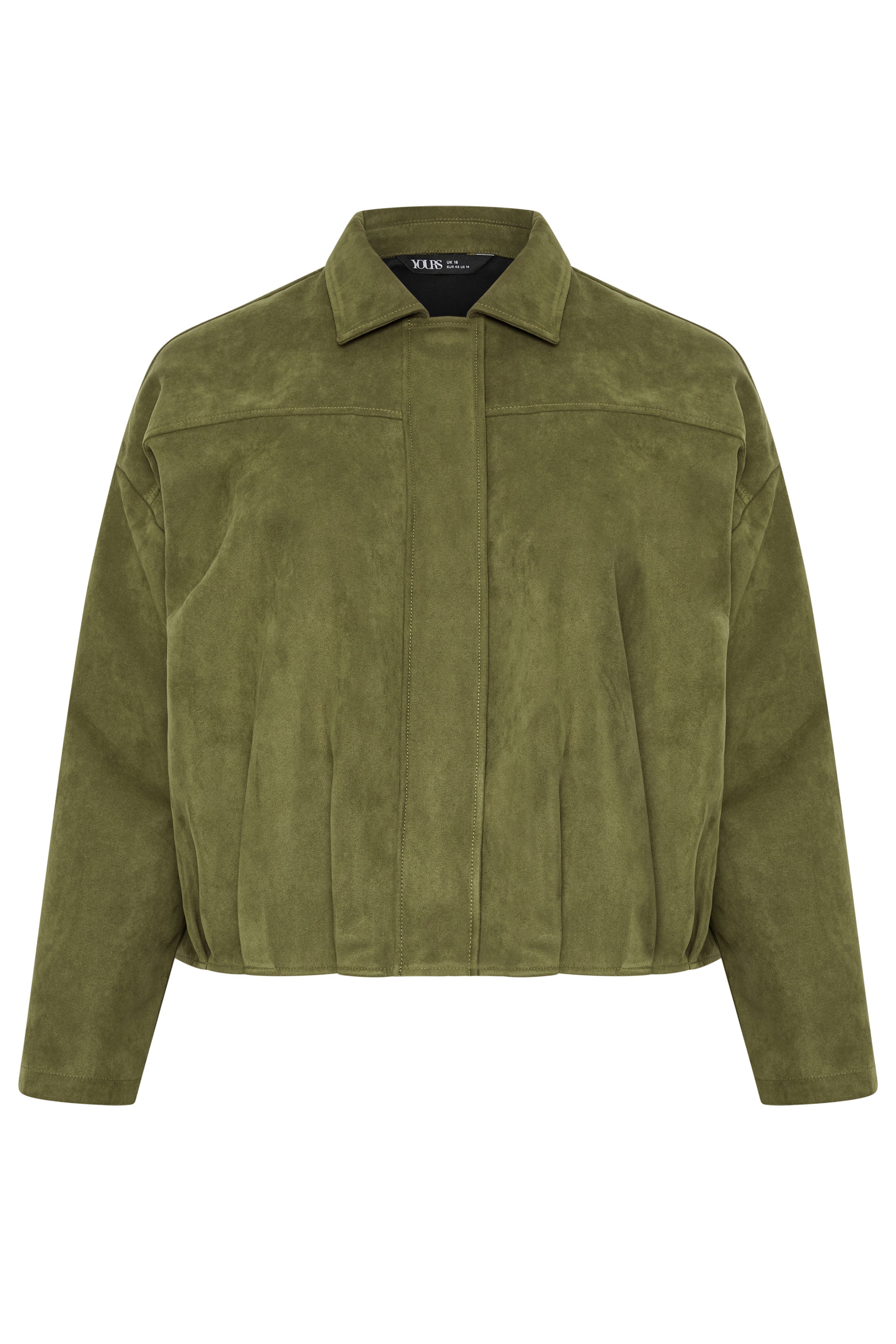 YOURS Plus Size Khaki Green Suedette Bomber Jacket | Yours Clothing 1