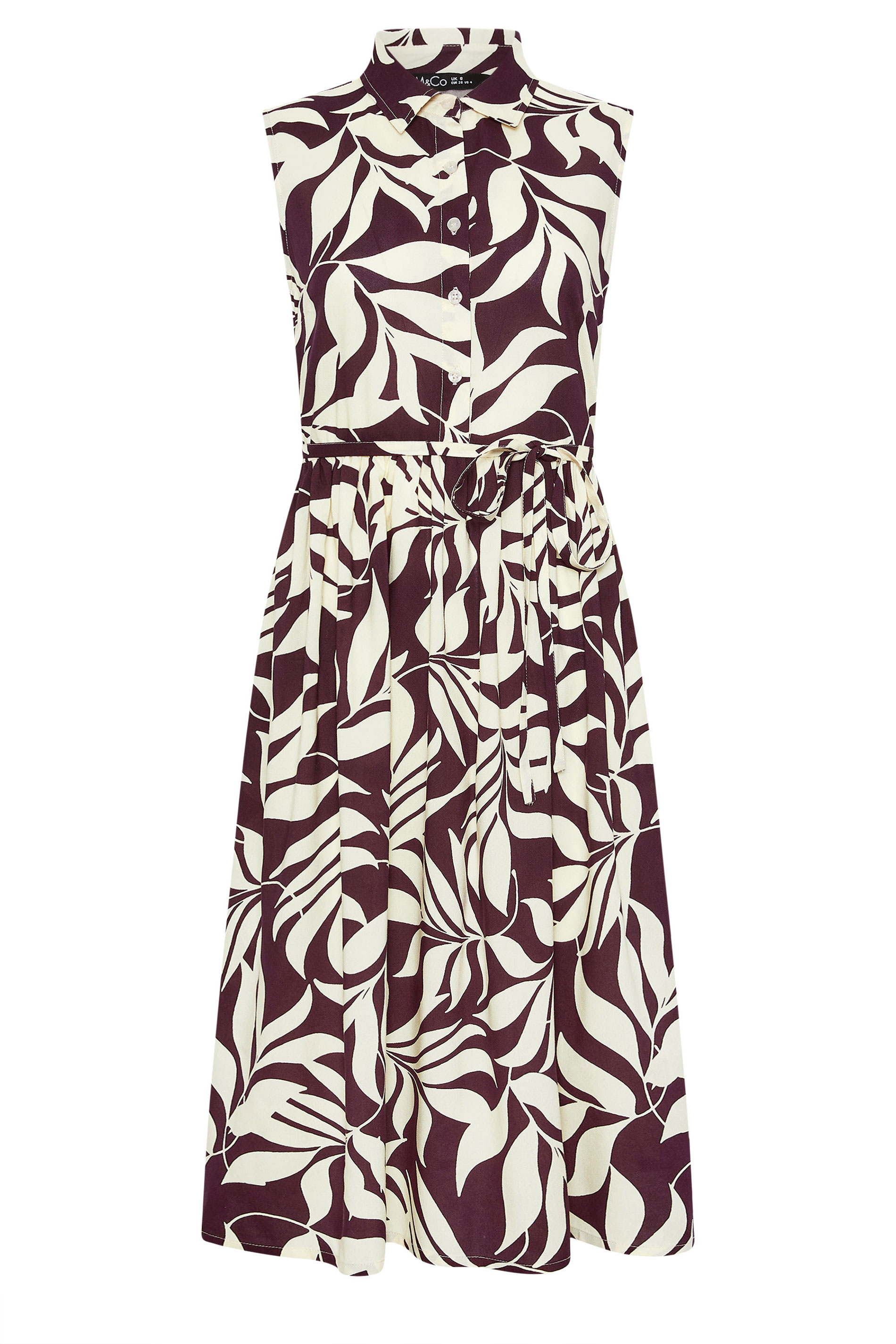 M&Co Petite Berry Purple Leaf Printed Sleeveless Midi Dress | M&Co 5