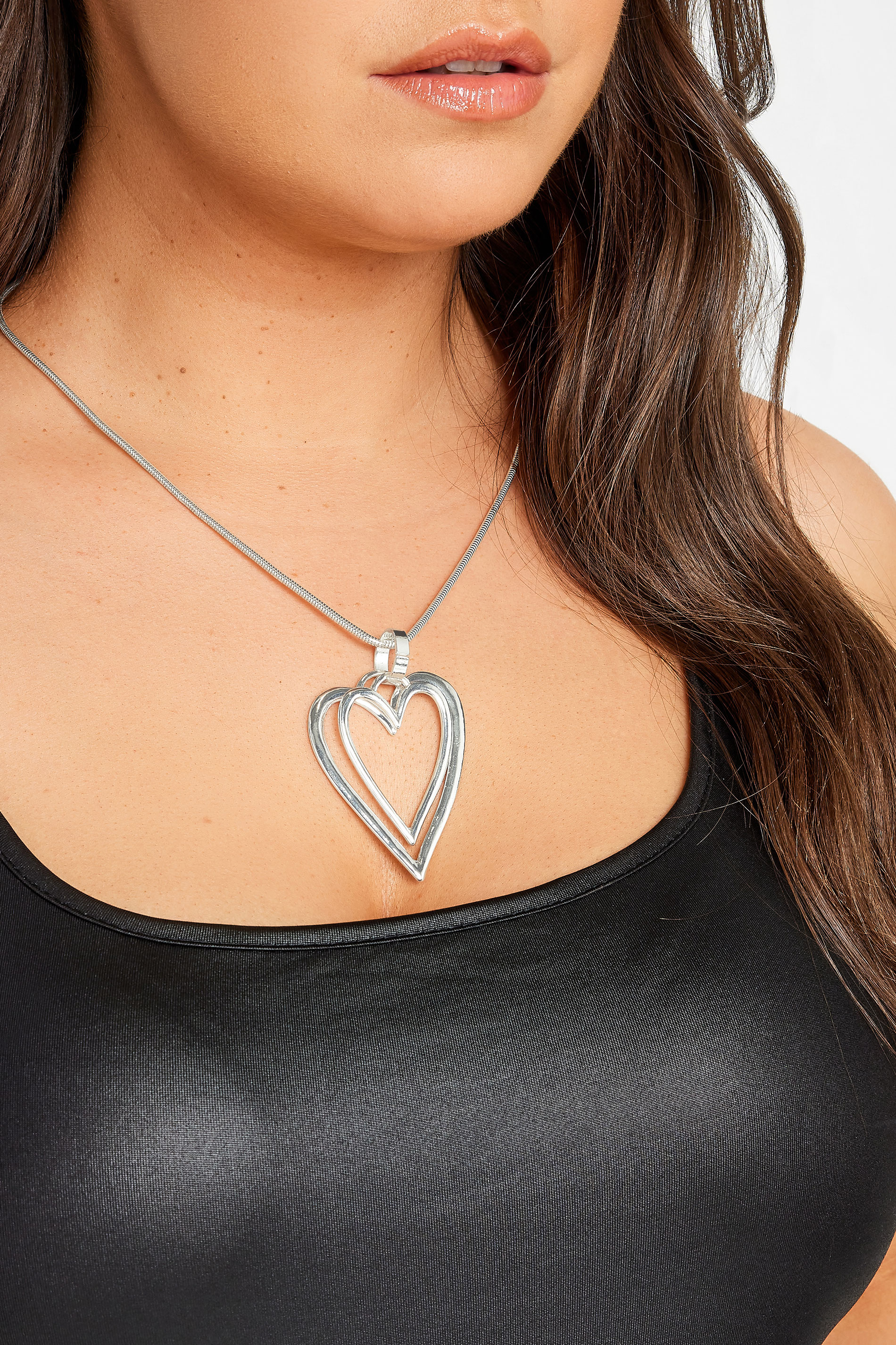 Silver Tone Double Heart Pendant Necklace | Yours Clothing 1