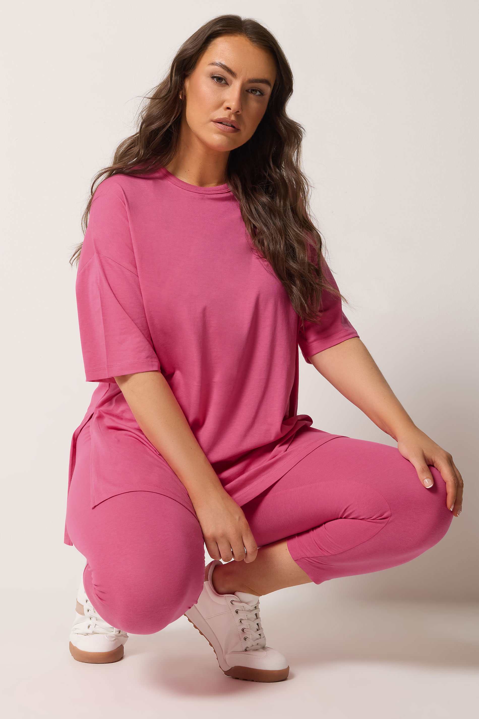YOURS Plus Size Pink Elasticated Waist Cropped Leggings | Yours Clothing 3