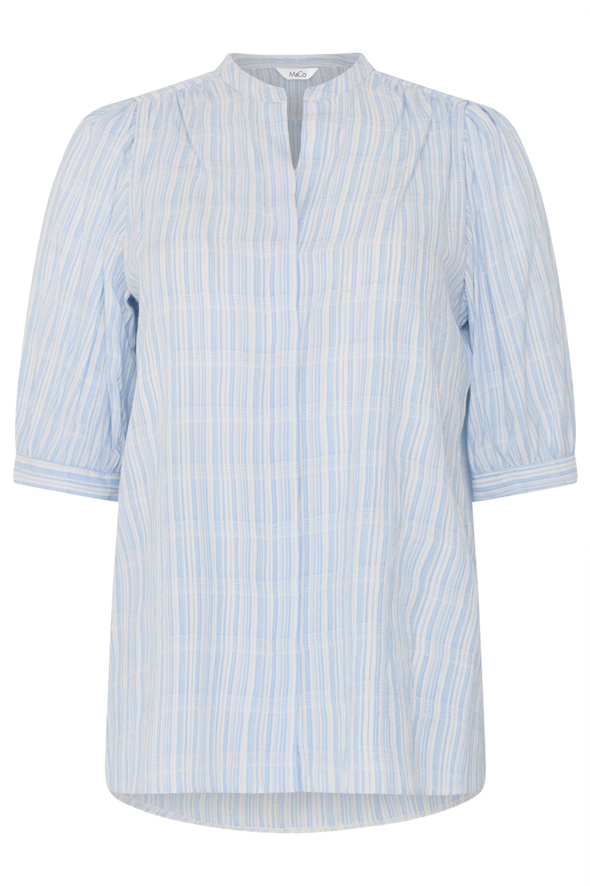 M&Co Blue Stripe Short Puff Sleeve Blouse | M&Co 5