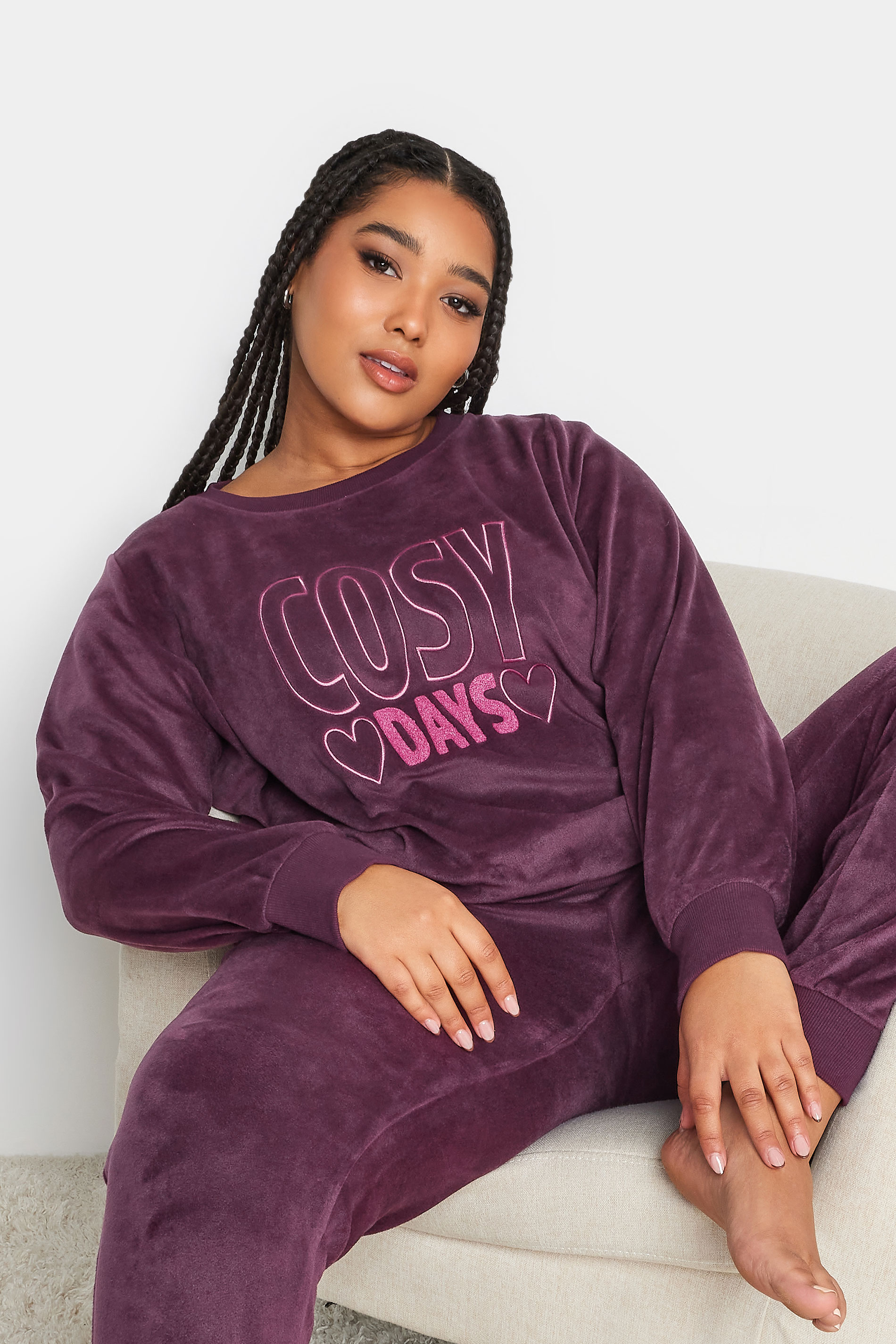 YOURS Plus Size Purple 'Cosy Days' Fleece Lounge Set | Yours Clothing 1