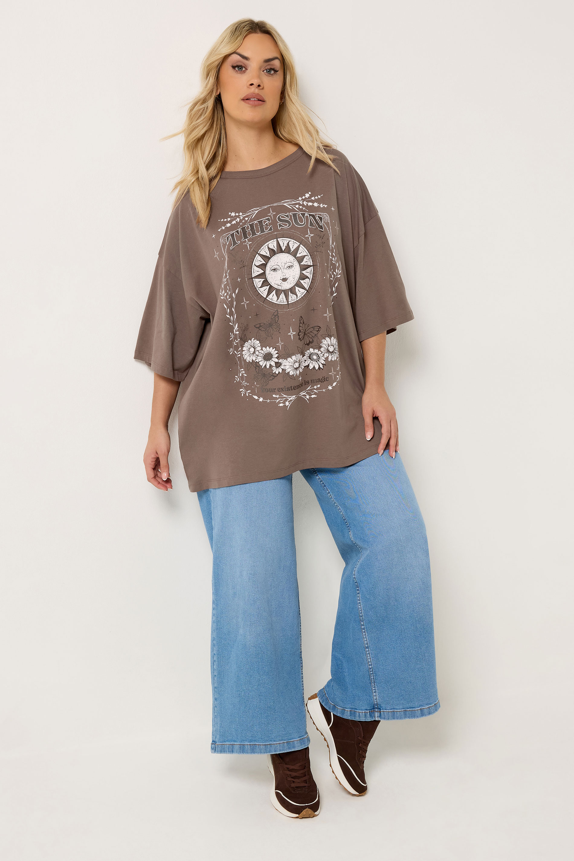 YOURS Plus Size Chocolate Brown 'The Sun' Boxy T-Shirt | Yours Clothing 1