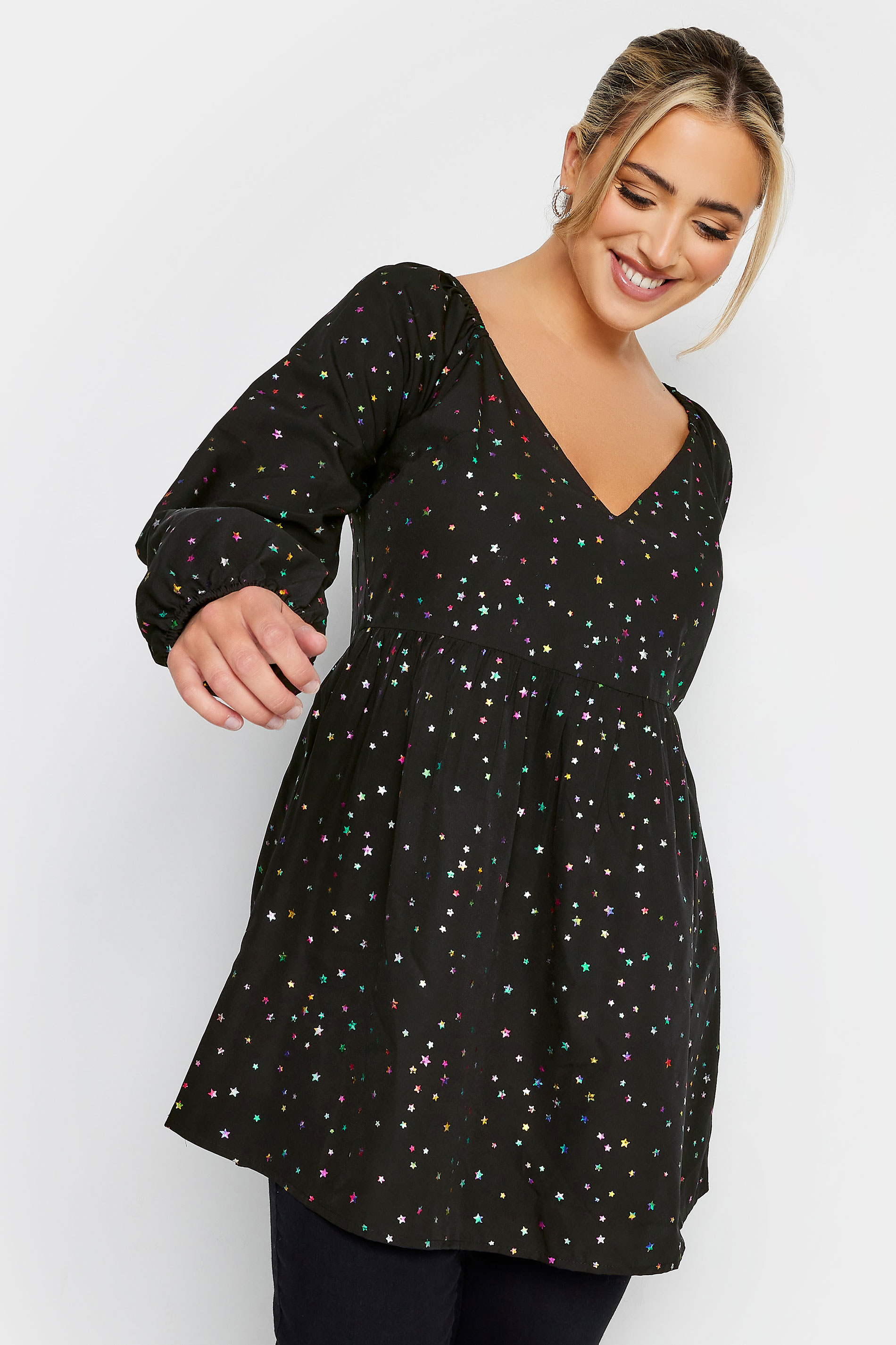 LIMITED COLLECTION Plus Size Black & Rainbow Star Peplum Blouse | Yours Clothing 2