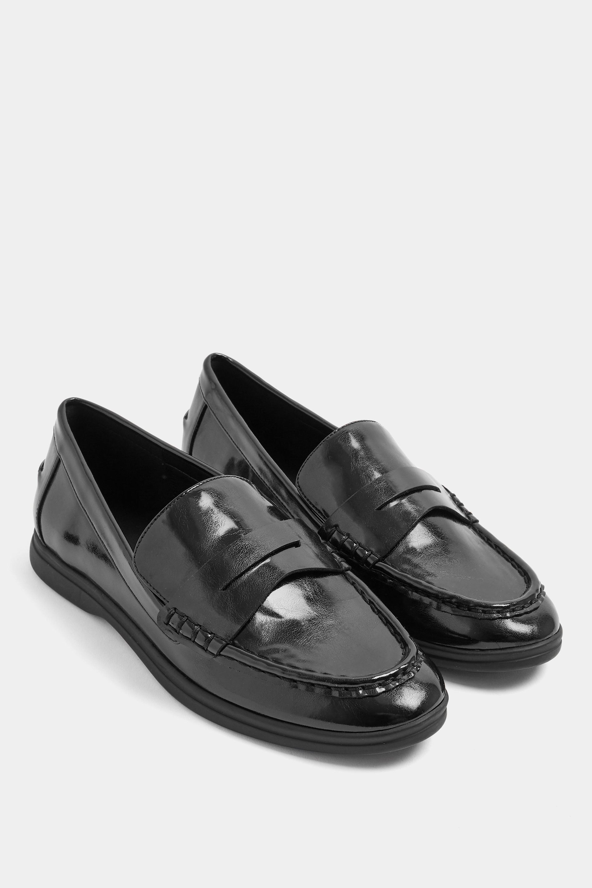 Black Faux Leather Flatform Loafers In Wide E Fit | Yours Clothing 3