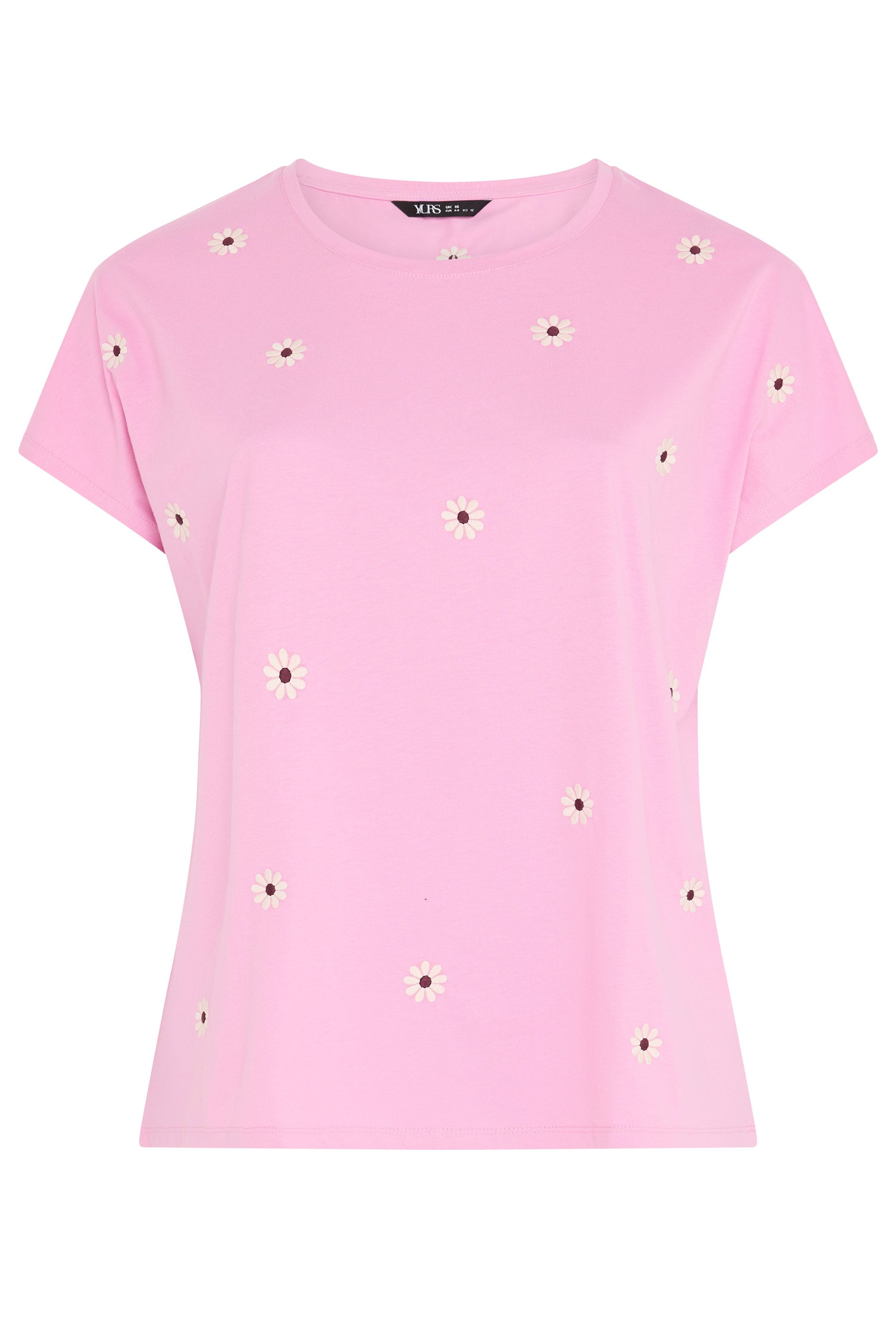 YOURS Plus Size Light Pink Embroidered Daisy T-Shirt | Yours Clothing 5