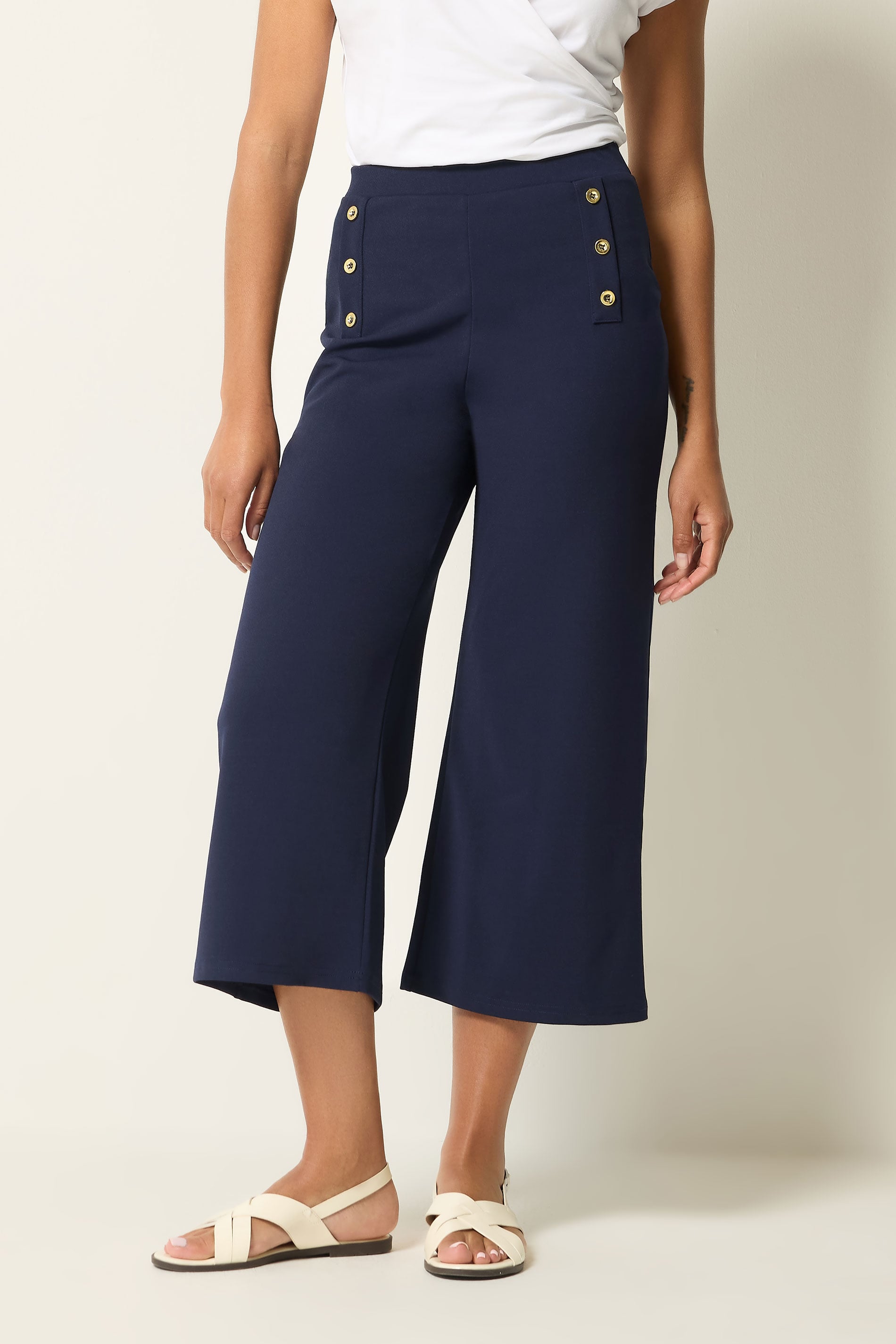 M&Co Navy Blue Military Button Cropped Trousers | M&Co 3