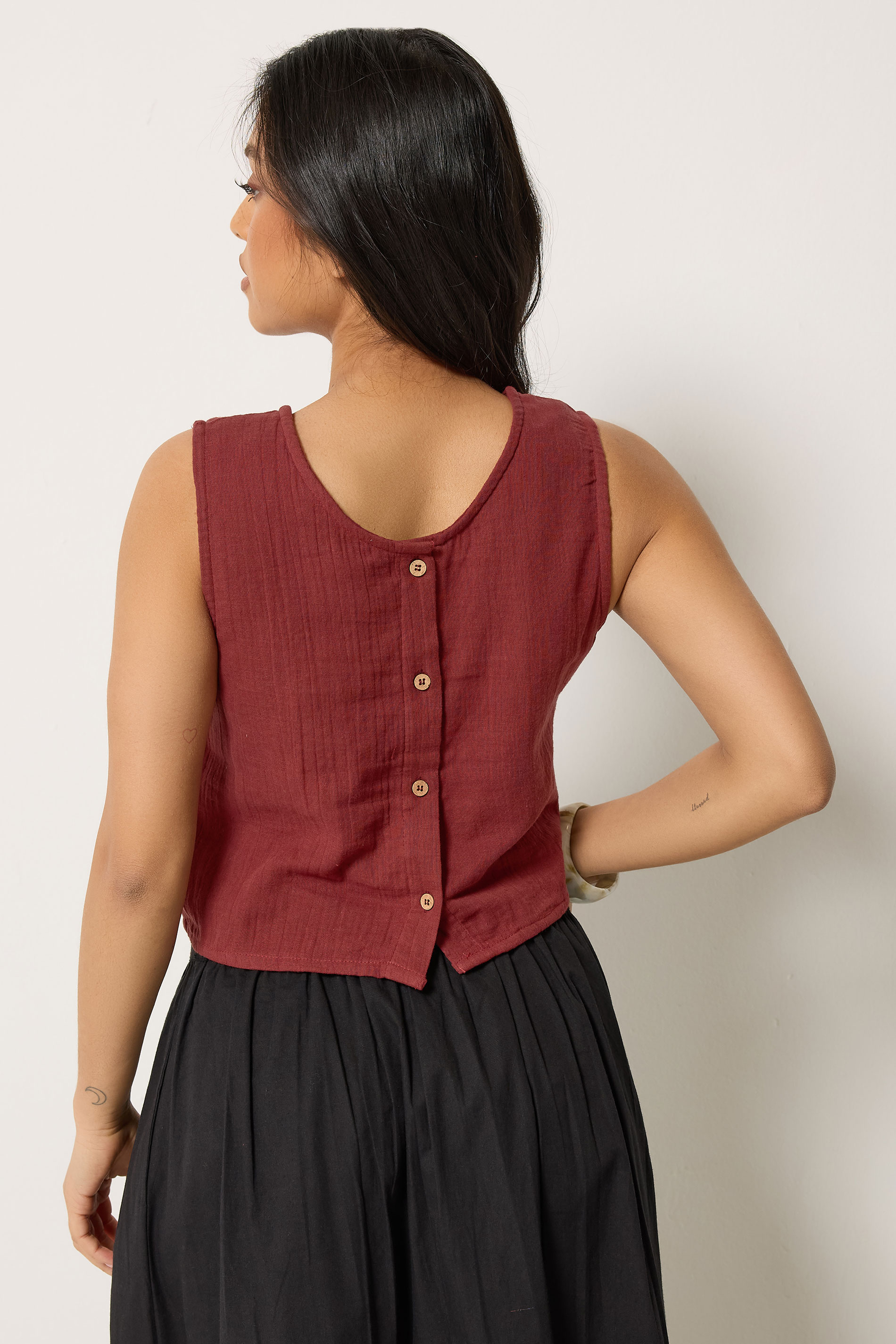 PixieGirl Petite Women's Brick Red Cotton Cheesecloth Top | PixieGirl 4