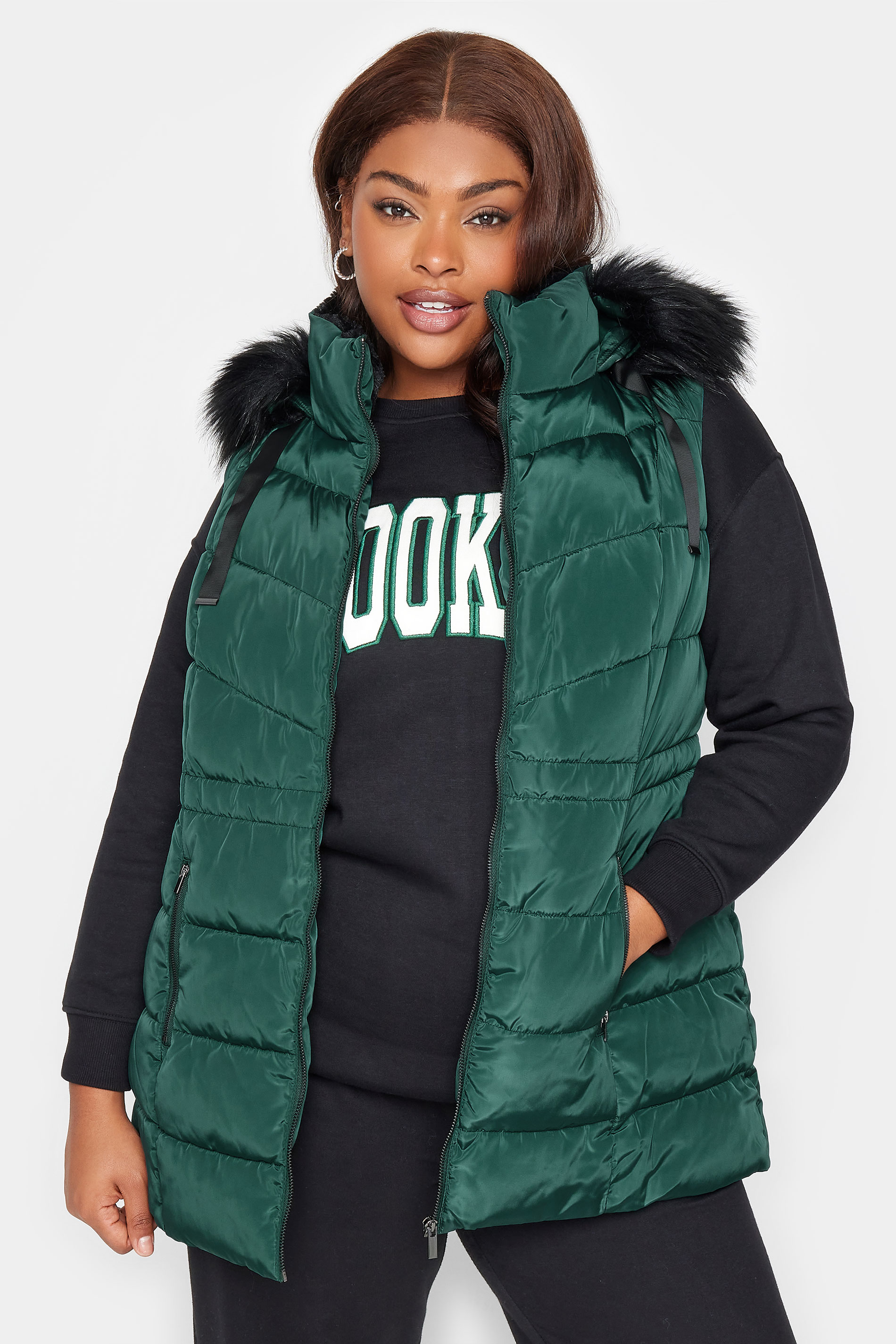 YOURS Plus Size Green Padded Gilet | Yours Clothing 1