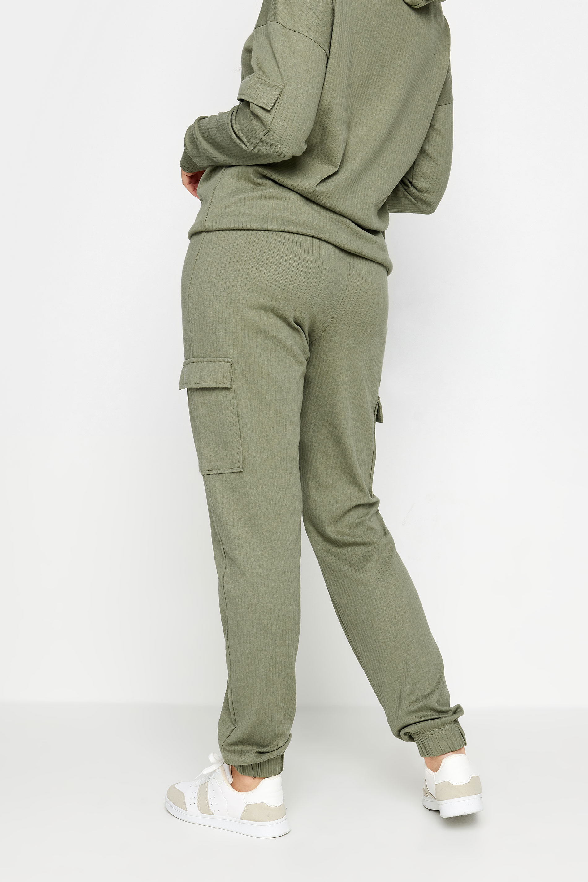 LTS Tall Women's Khaki Green Ribbed Cargo Joggers | Long Tall Sally 3
