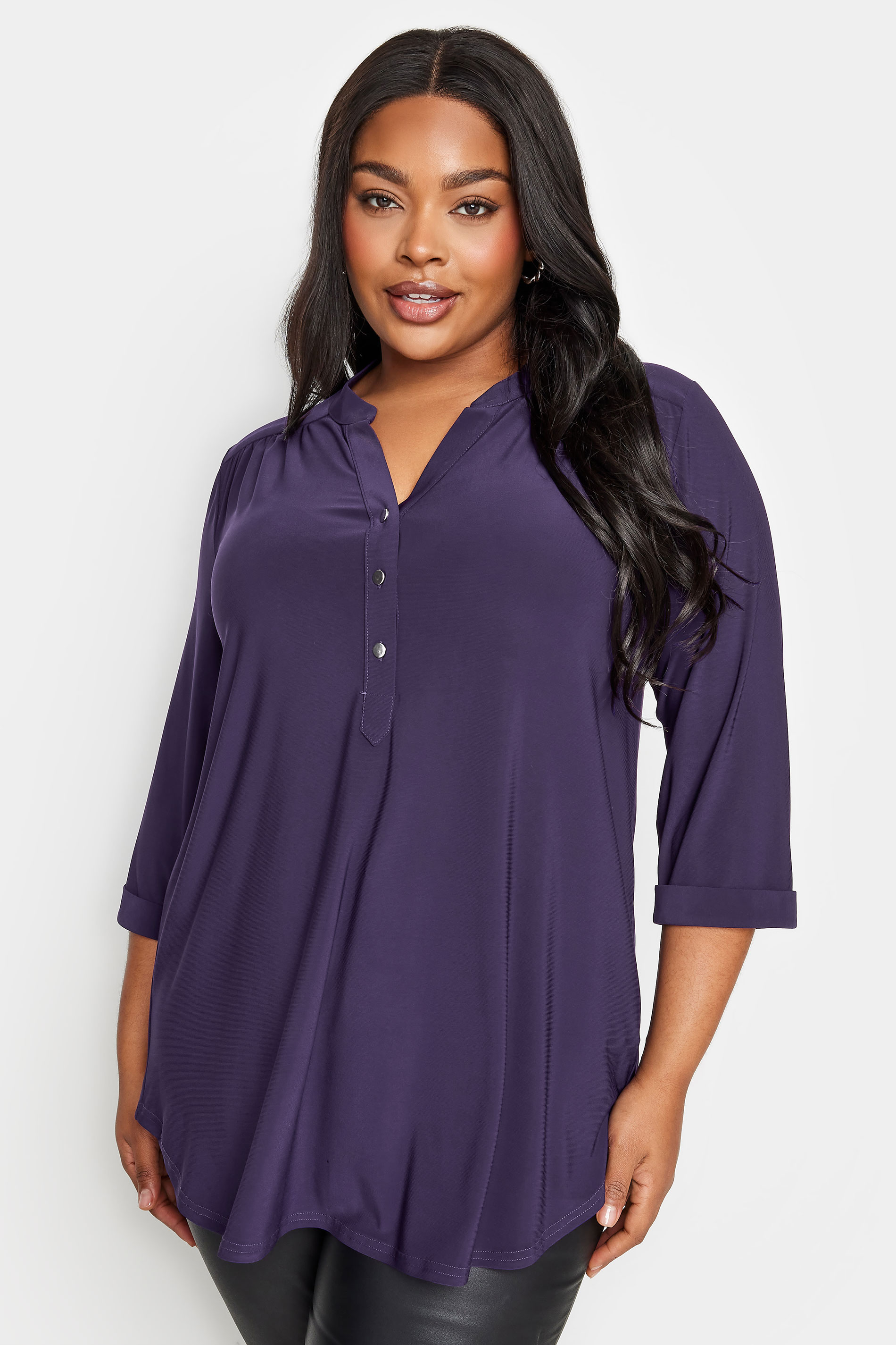 YOURS Plus Size Purple Half Placket Shirt | Yours Clothing 1