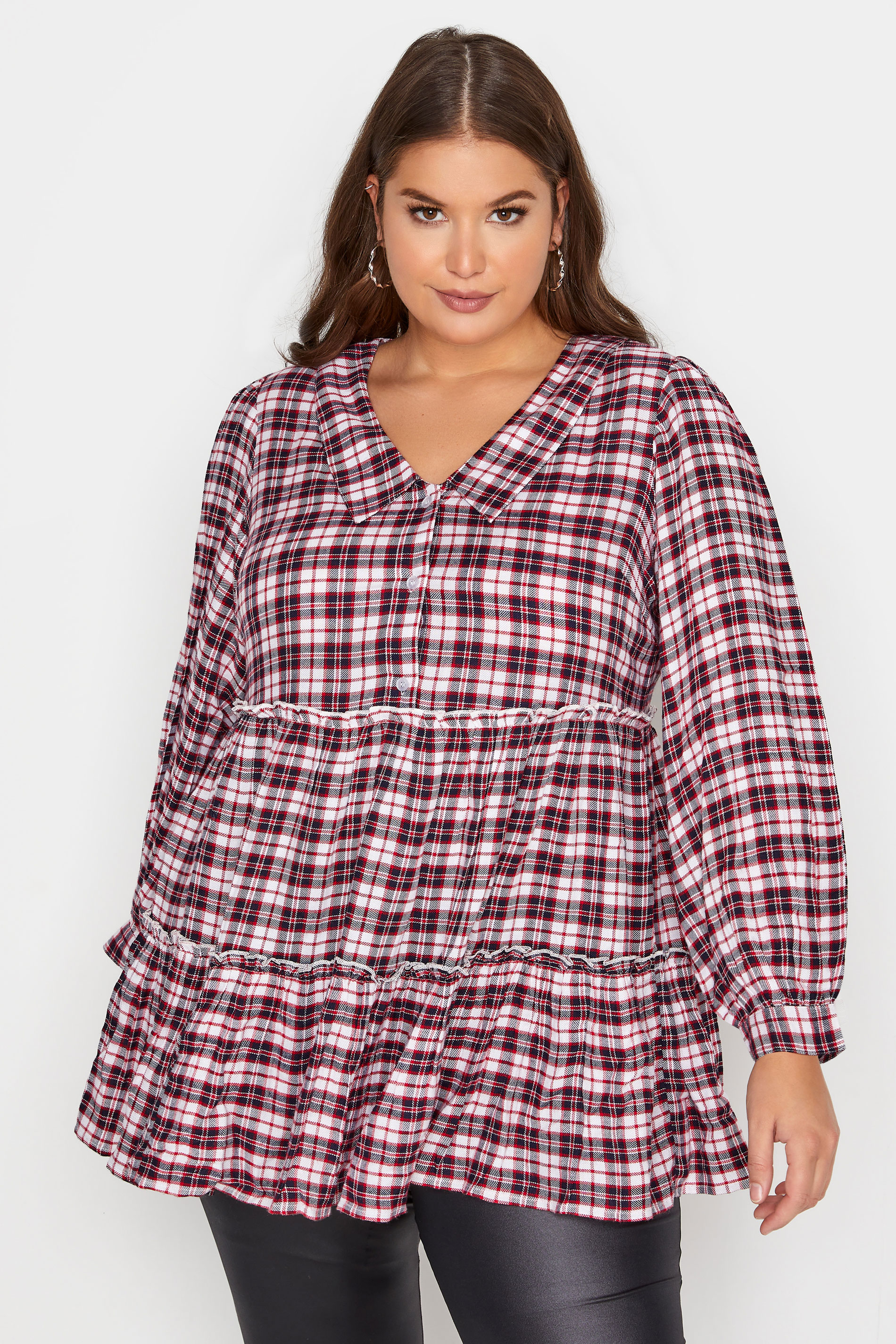 Plus Size LIMITED COLLECTION Red & White Check Tiered Top | Yours Clothing 1