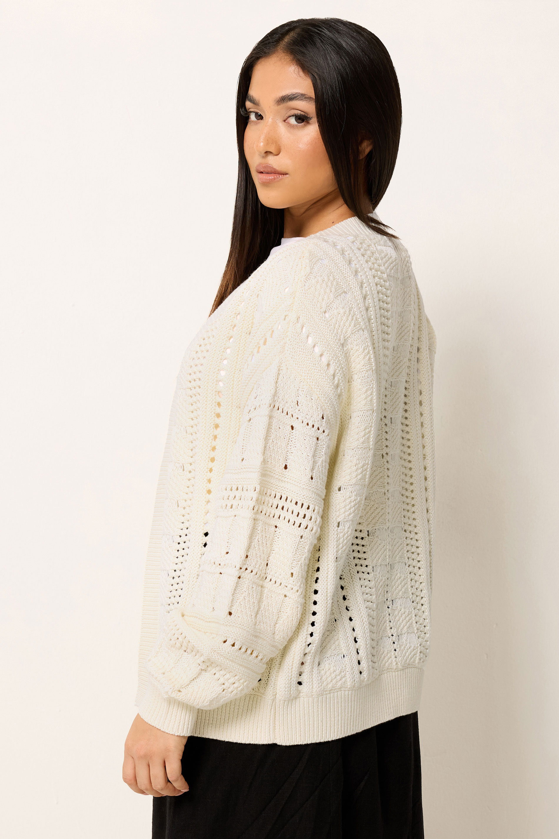 M&Co Petite Cream Crochet Knitted Cardigan | M&Co  2