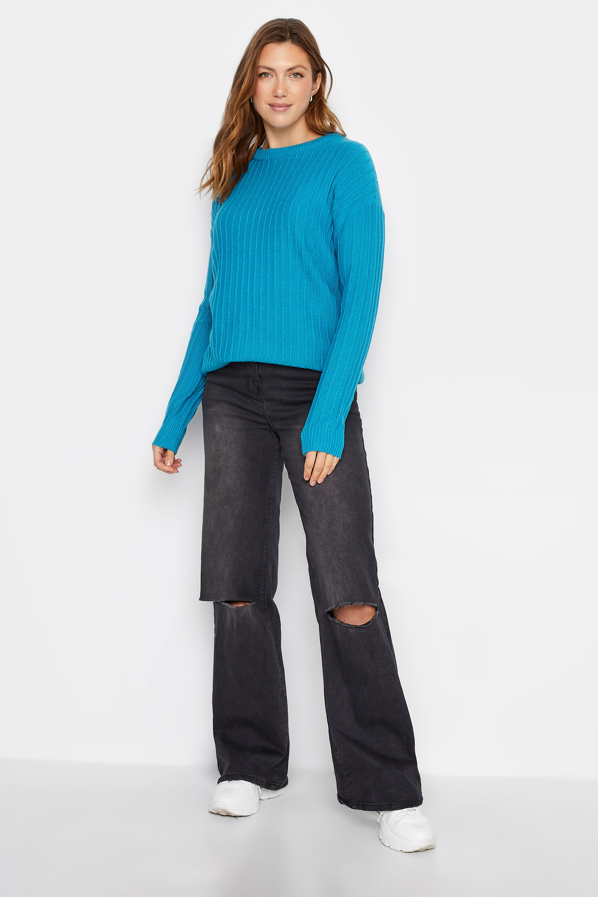 LTS Tall Women's Turquoise Blue Ribbed Long Sleeve Knit Jumper | Long Tall Sally 2