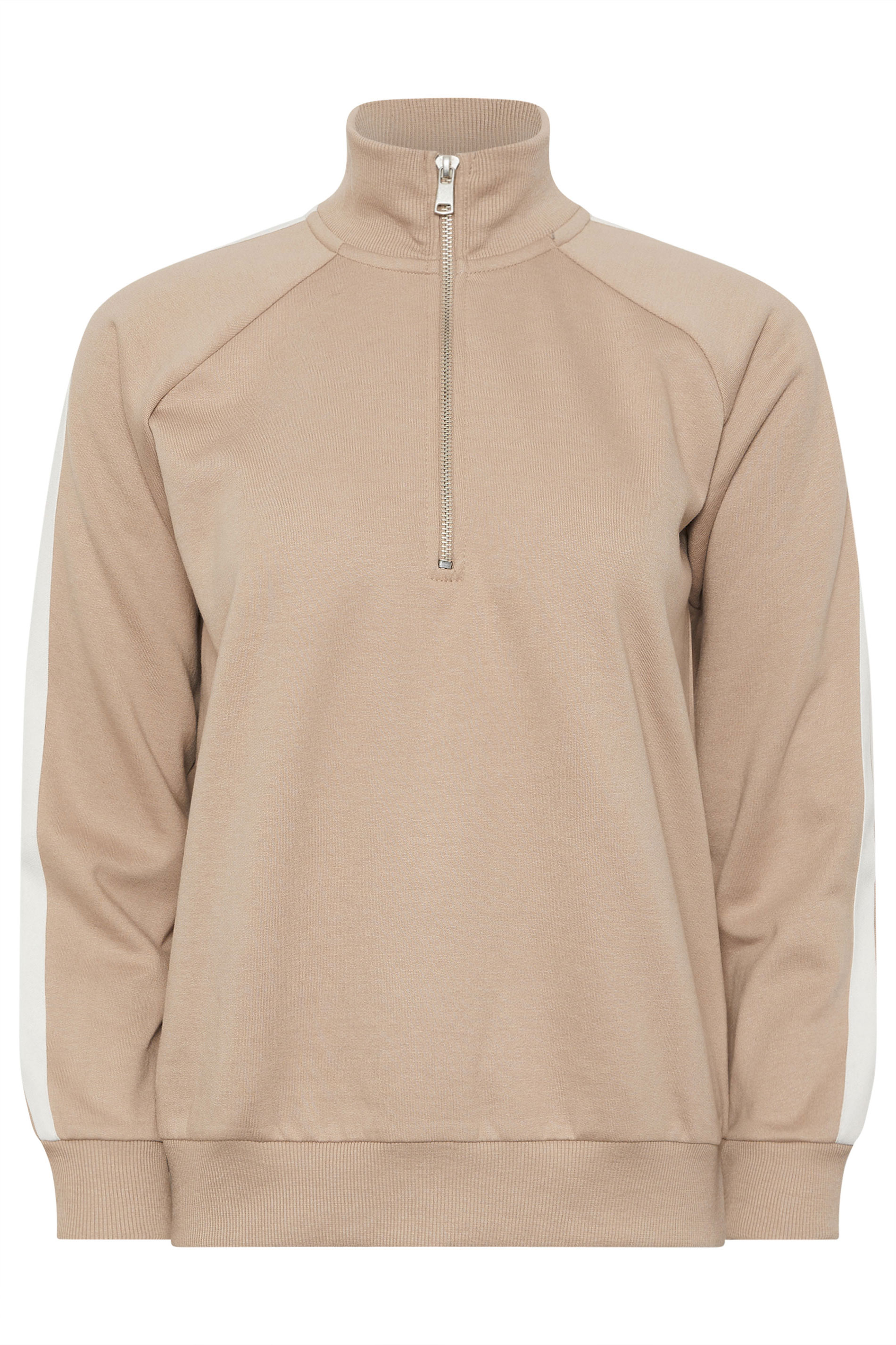 PixieGirl Petite Women's Natural Brown Stripe Quarter Zip Sweatshirt | PixieGirl 5