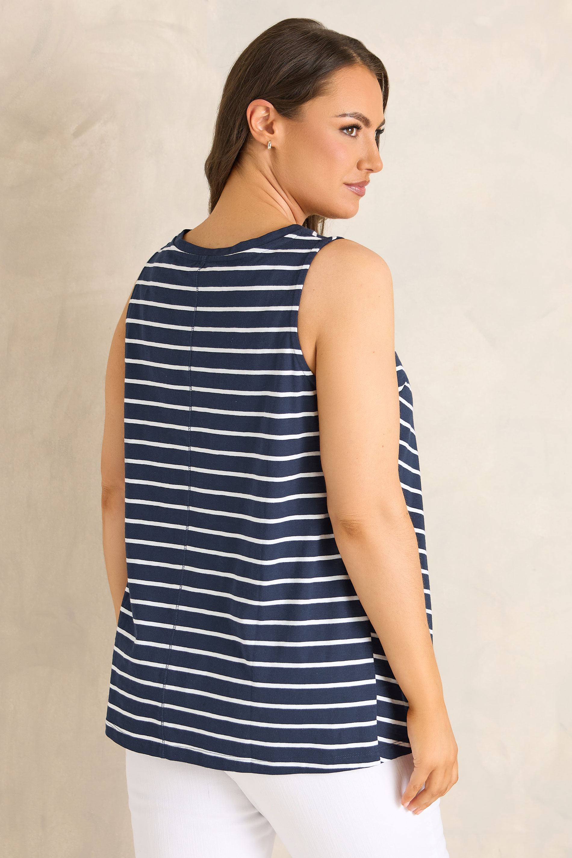 EVANS Plus Size Navy Blue Stripe Premium Cotton Vest Top | Evans 2