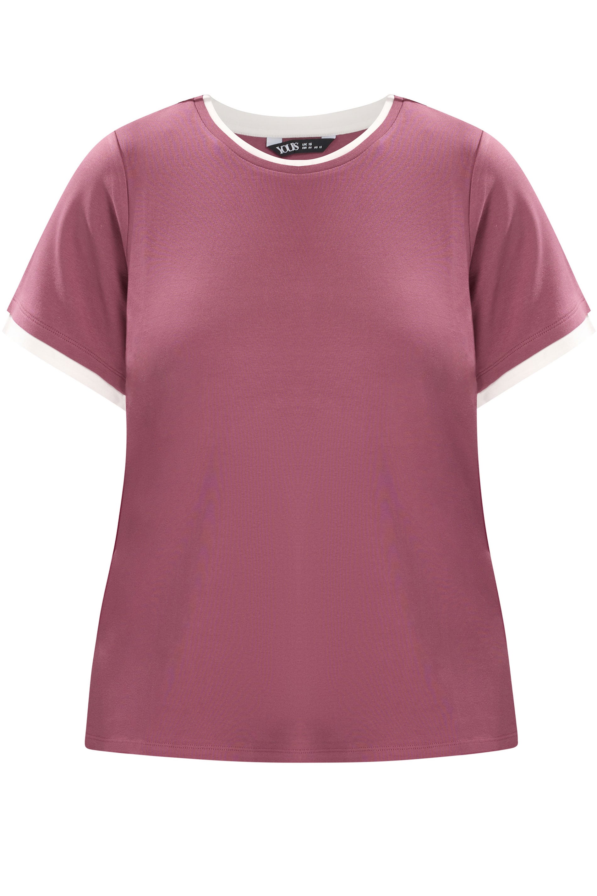 YOURS Plus Size Pink Contrast Trim Ringer T-Shirt | Yours Clothing 5