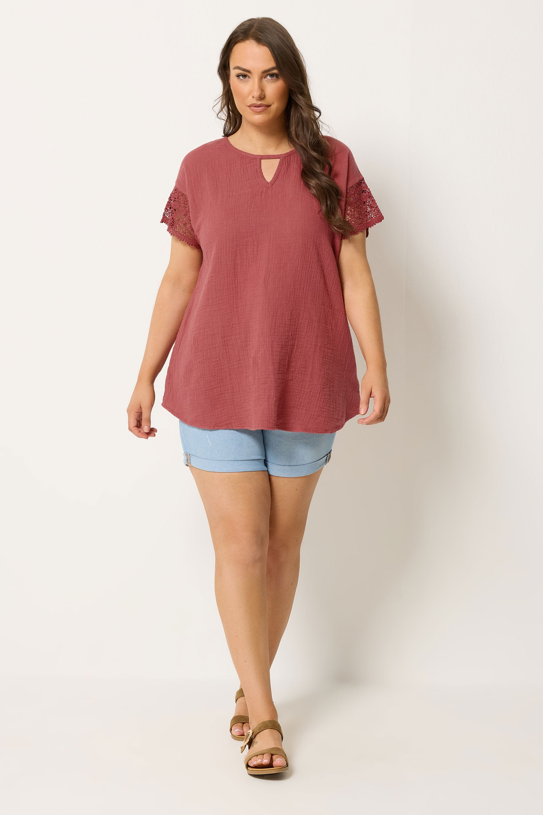 YOURS Plus Size Rust Orange Cheesecloth Crochet Top | Yours Clothing 1