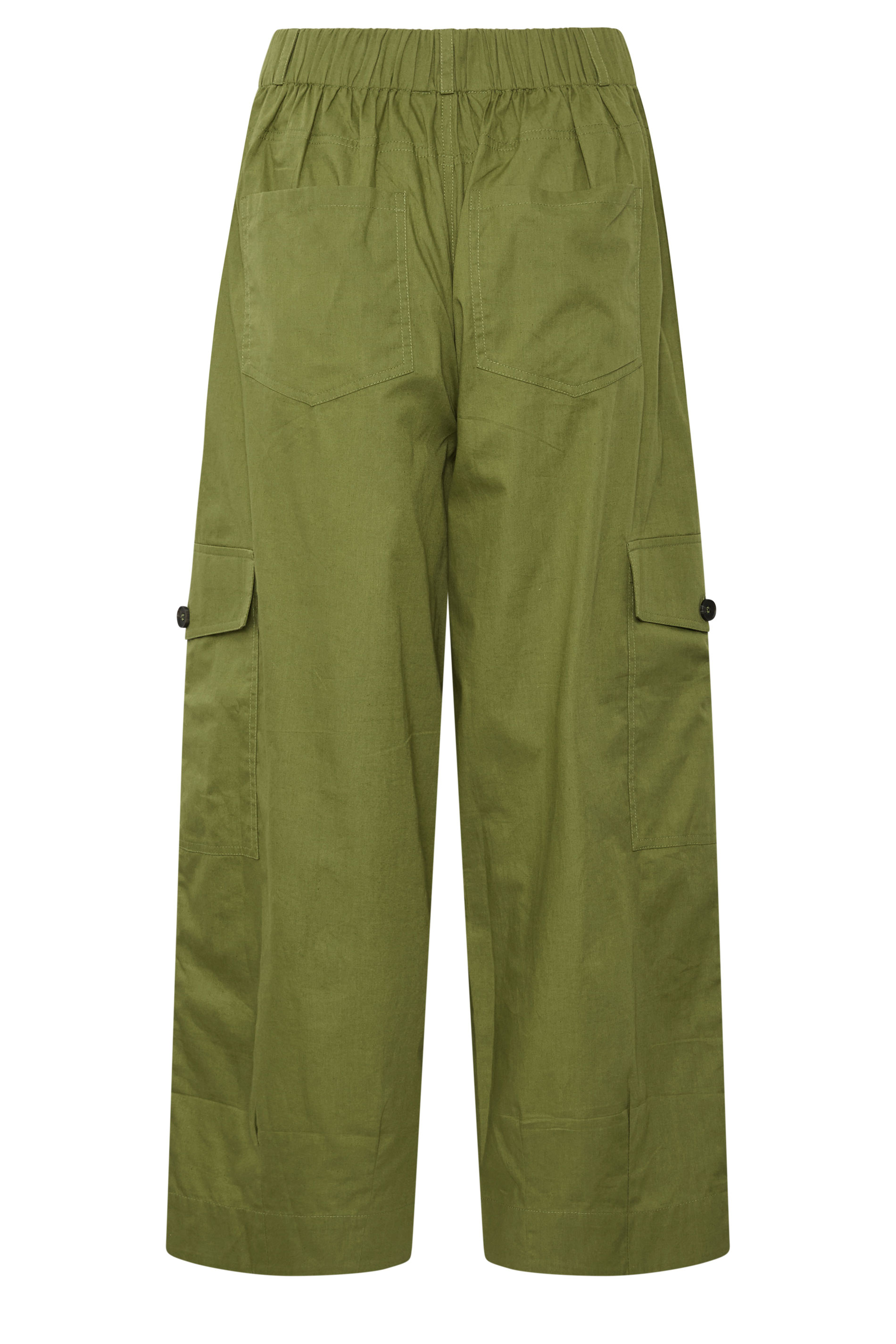 PixieGirl Petite Women's Khaki Green Poplin Cotton Cargo Barrel Leg Trousers | PixieGirl 6