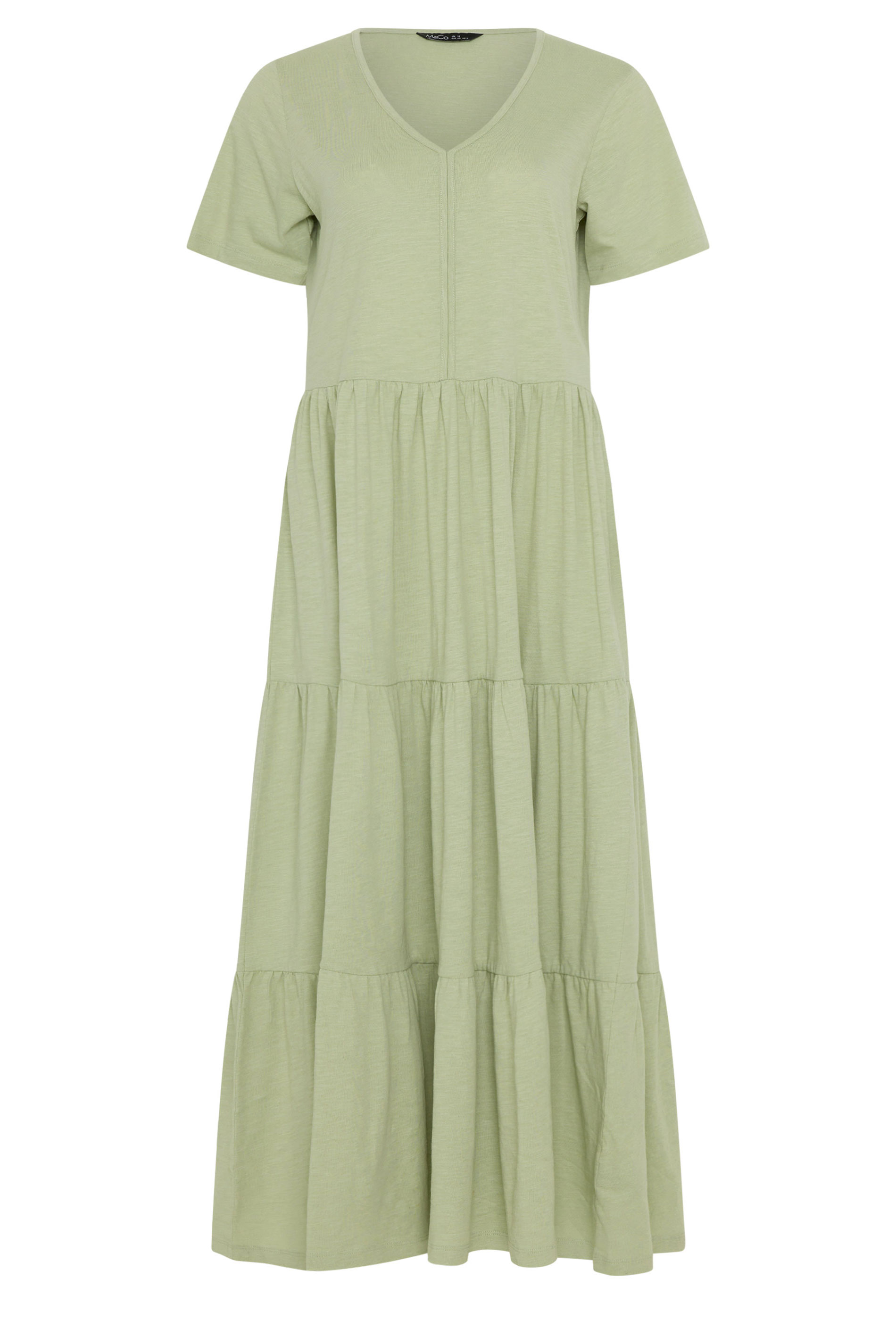 M&Co Sage Green Notch Neck Tiered Cotton Maxi Dress | M&Co 5