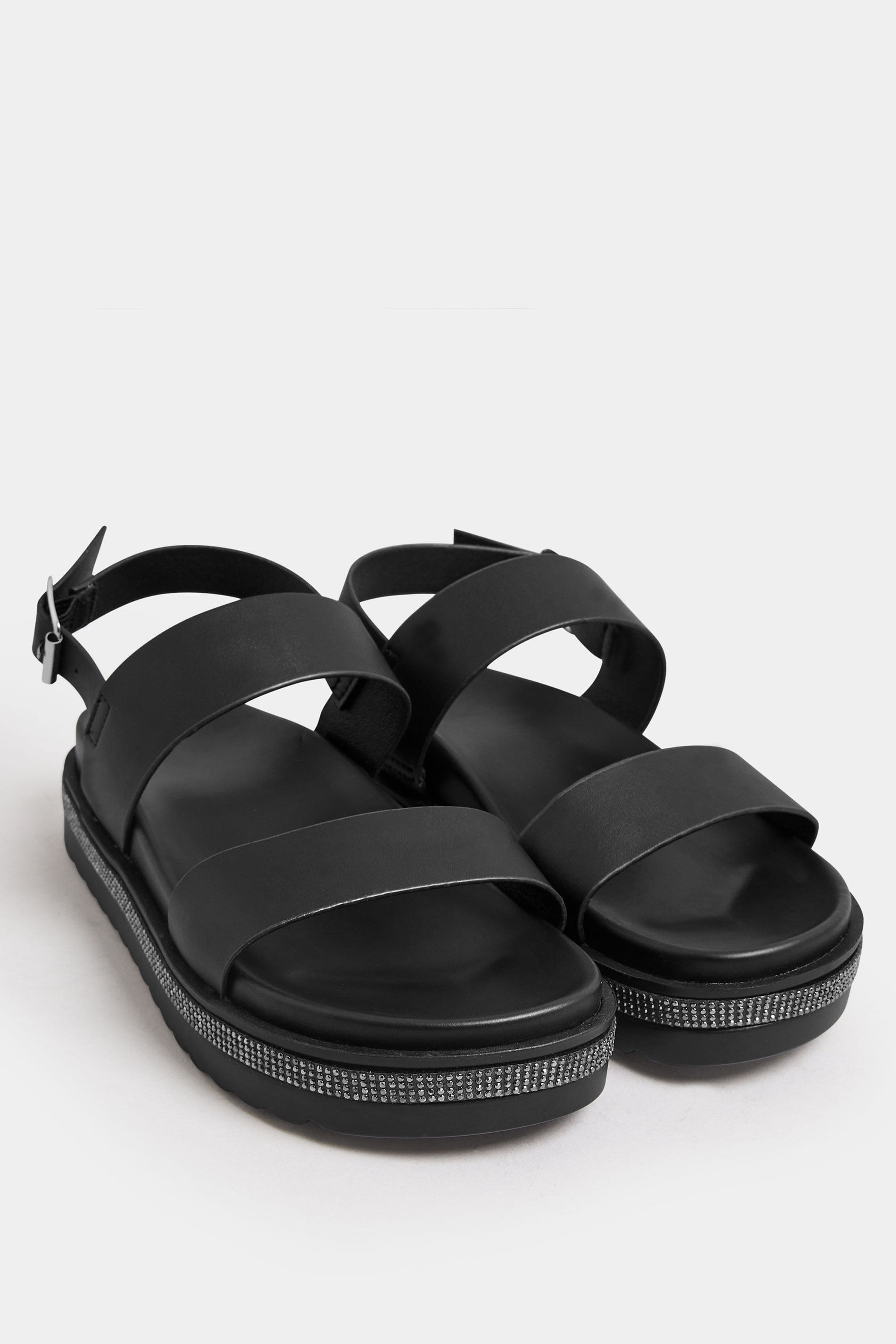 Black Sparkle Flatform Sandals In Extra Wide EEE Fit | Yours Clothing 2