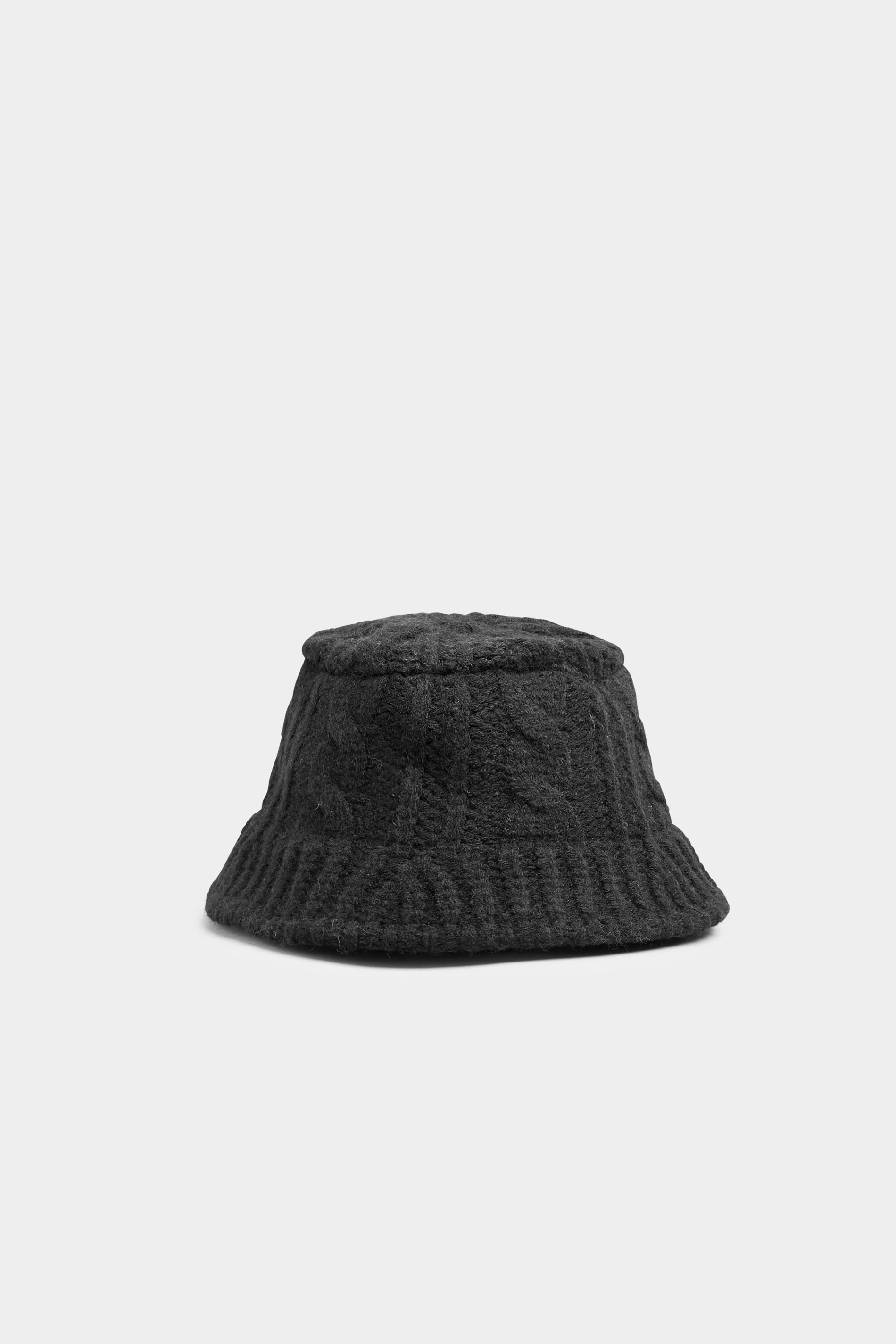 Plus Size Black Cable Knit Bucket Hat | Yours Clothing 3