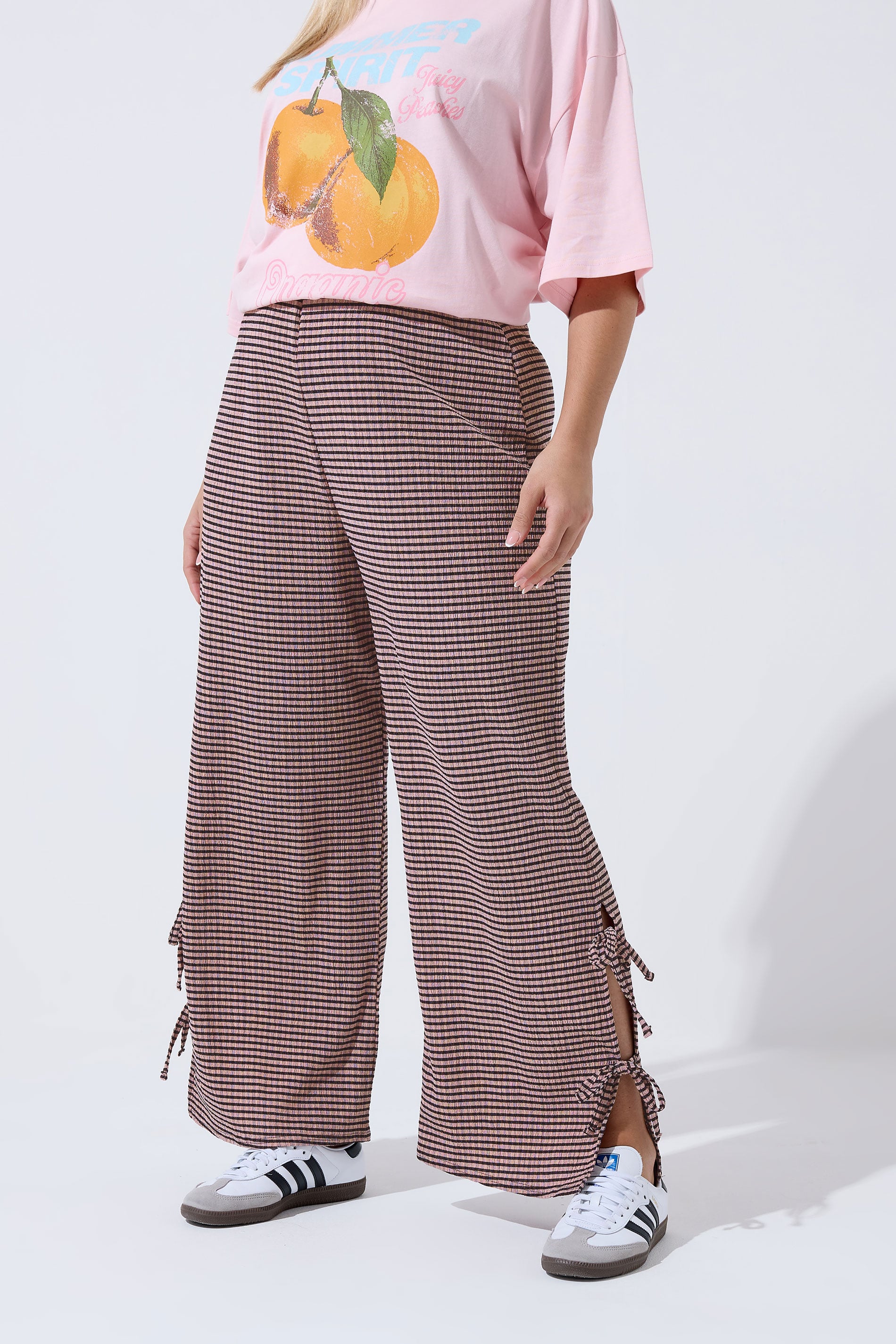LIMITED COLLECTION Curve Pink Gingham Tie Side Trousers | Yours Clothing 3