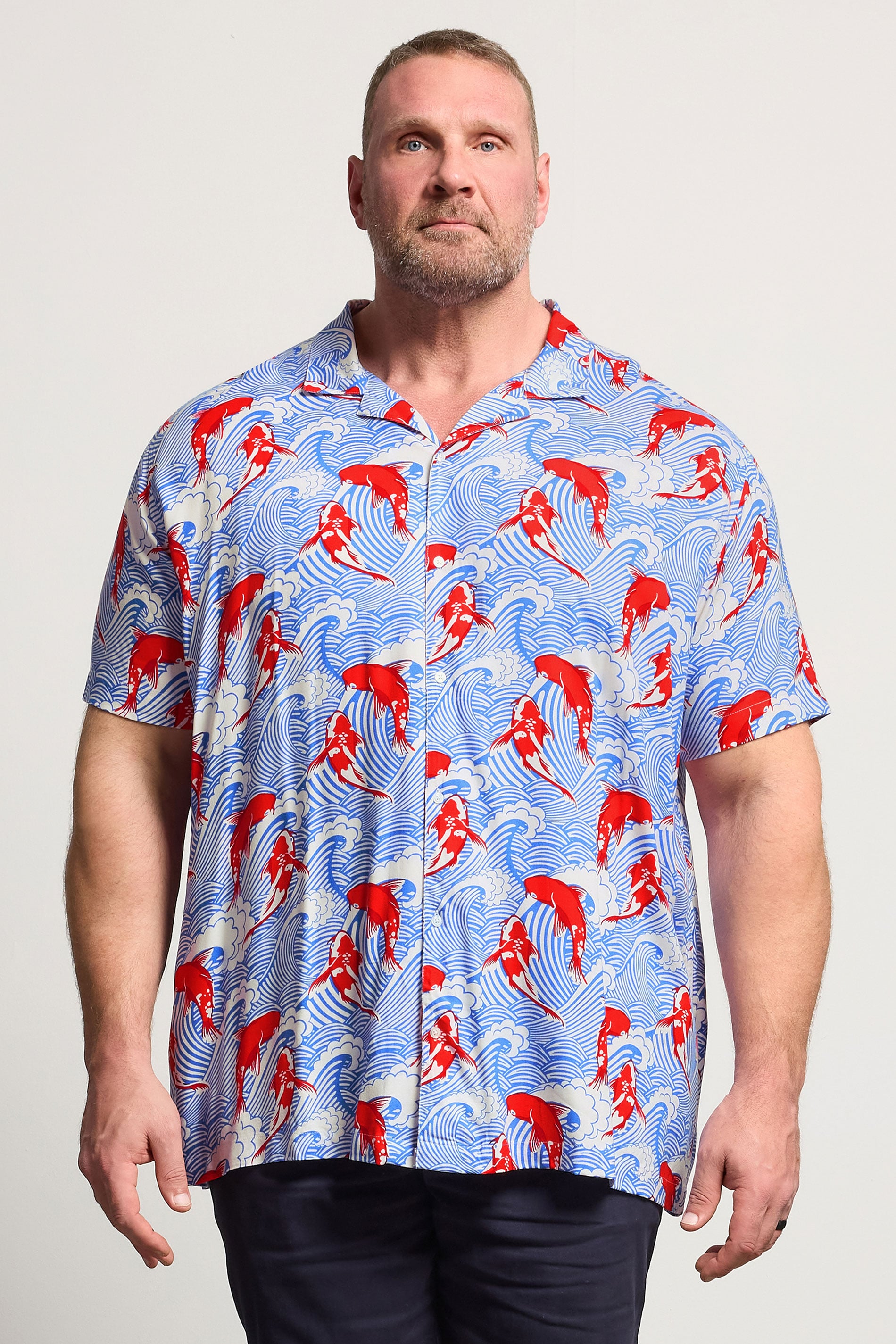 BadRhino Big & Tall Blue Koi Fish Print Shirt | BadRhino 1